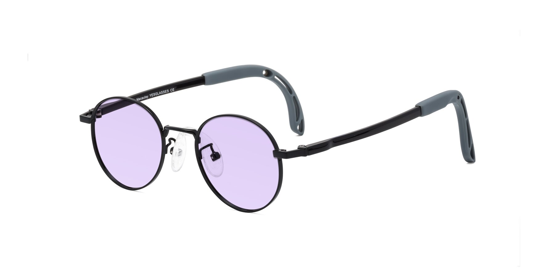 Angle of Macaulay in Ninja Black with Light Purple Tinted Lenses