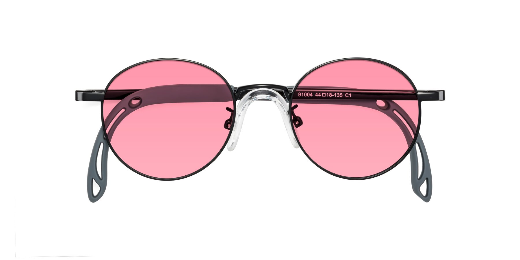 Folded Front of Macaulay in Ninja Black with Pink Tinted Lenses