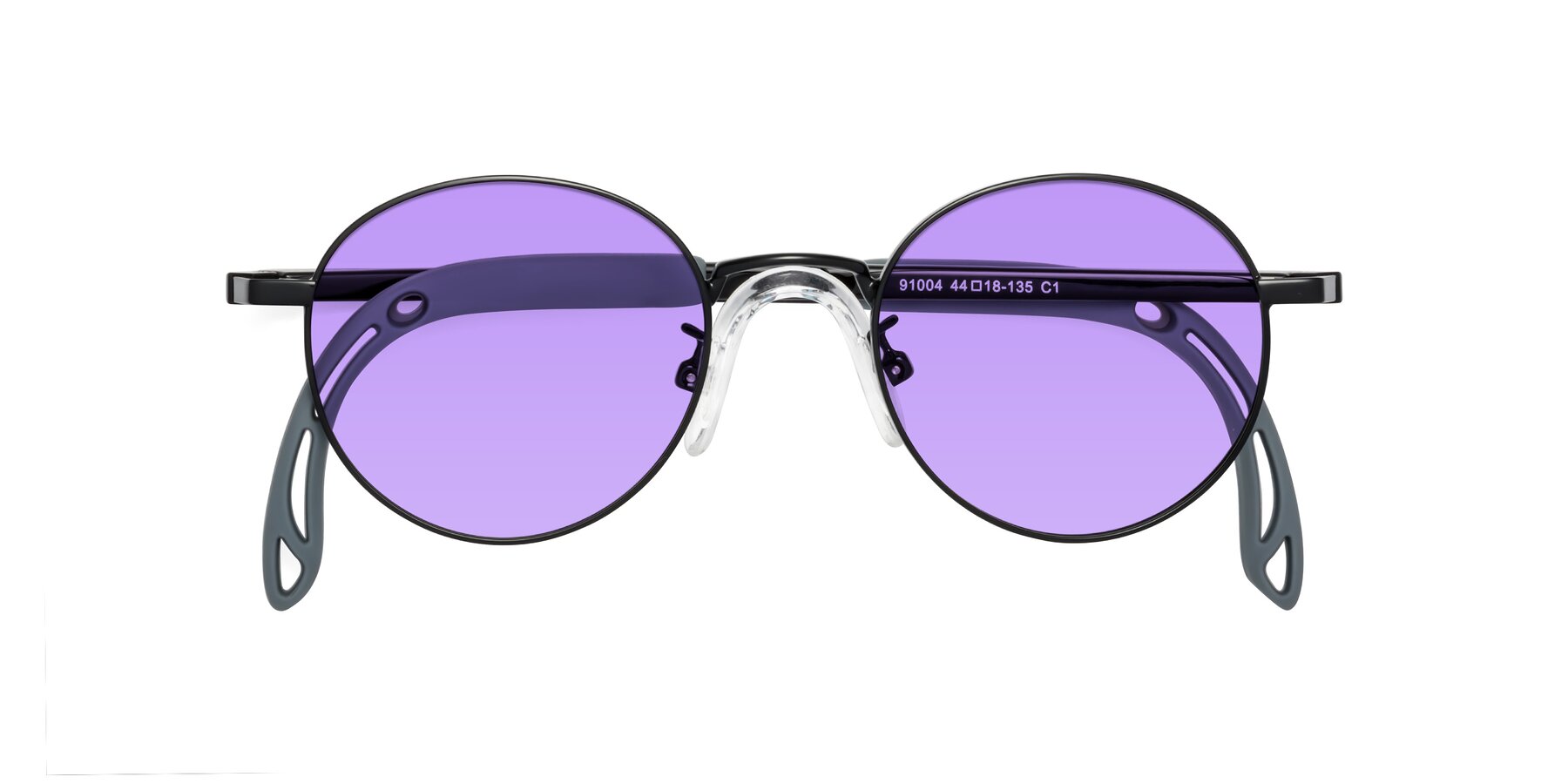 Folded Front of Macaulay in Ninja Black with Medium Purple Tinted Lenses