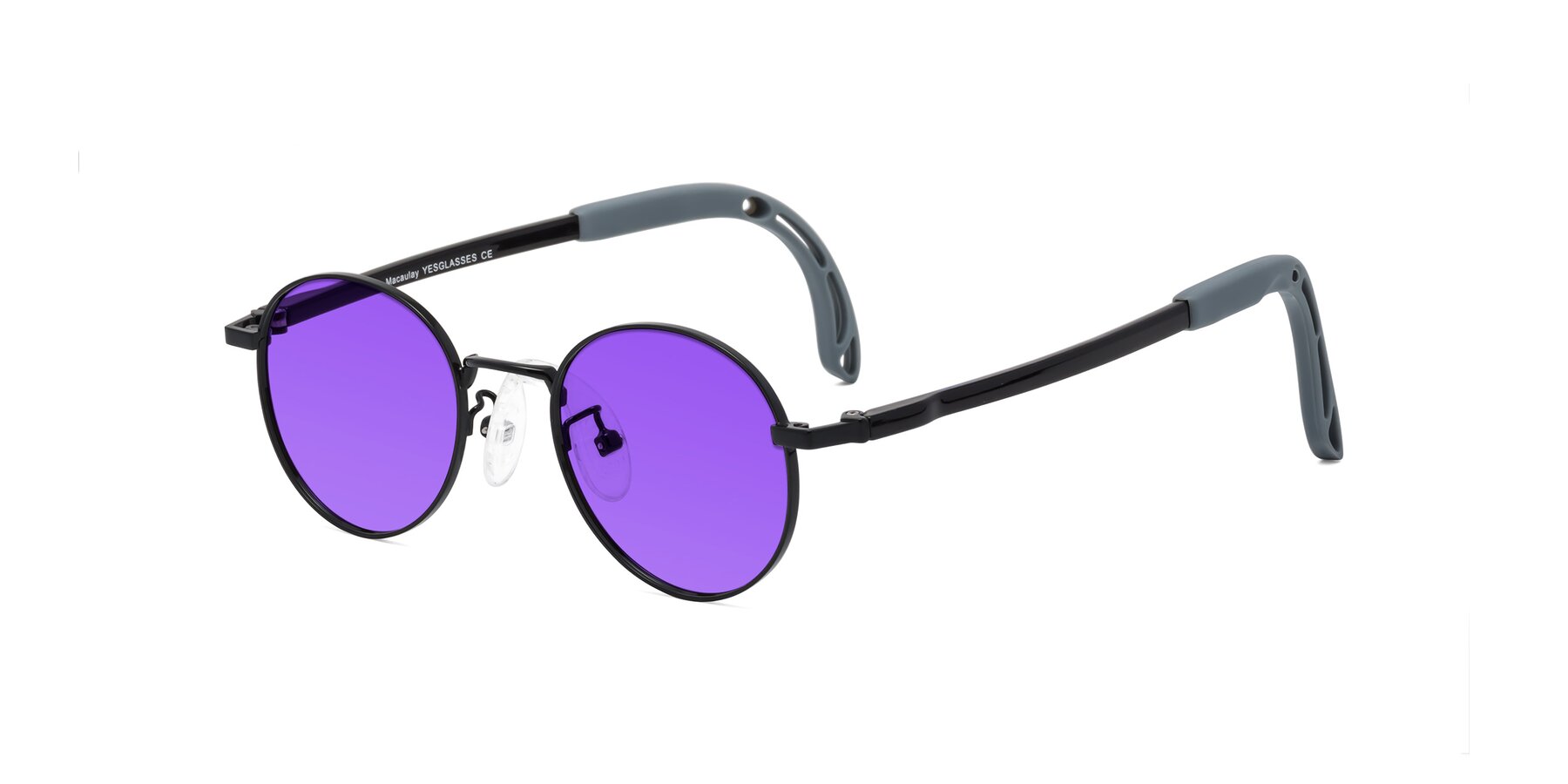 Angle of Macaulay in Ninja Black with Purple Tinted Lenses