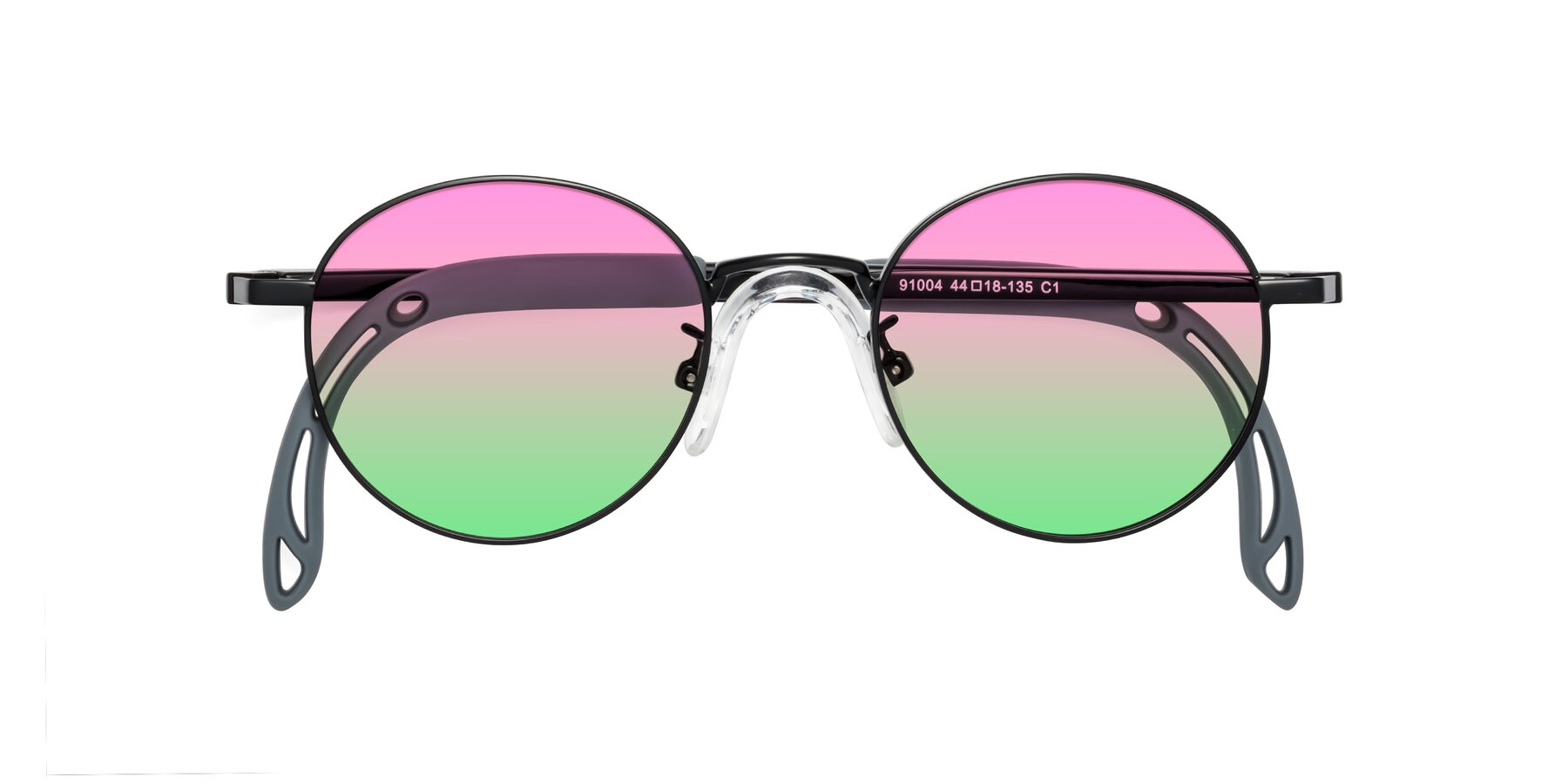 Folded Front of Macaulay in Ninja Black with Pink / Green Gradient Lenses