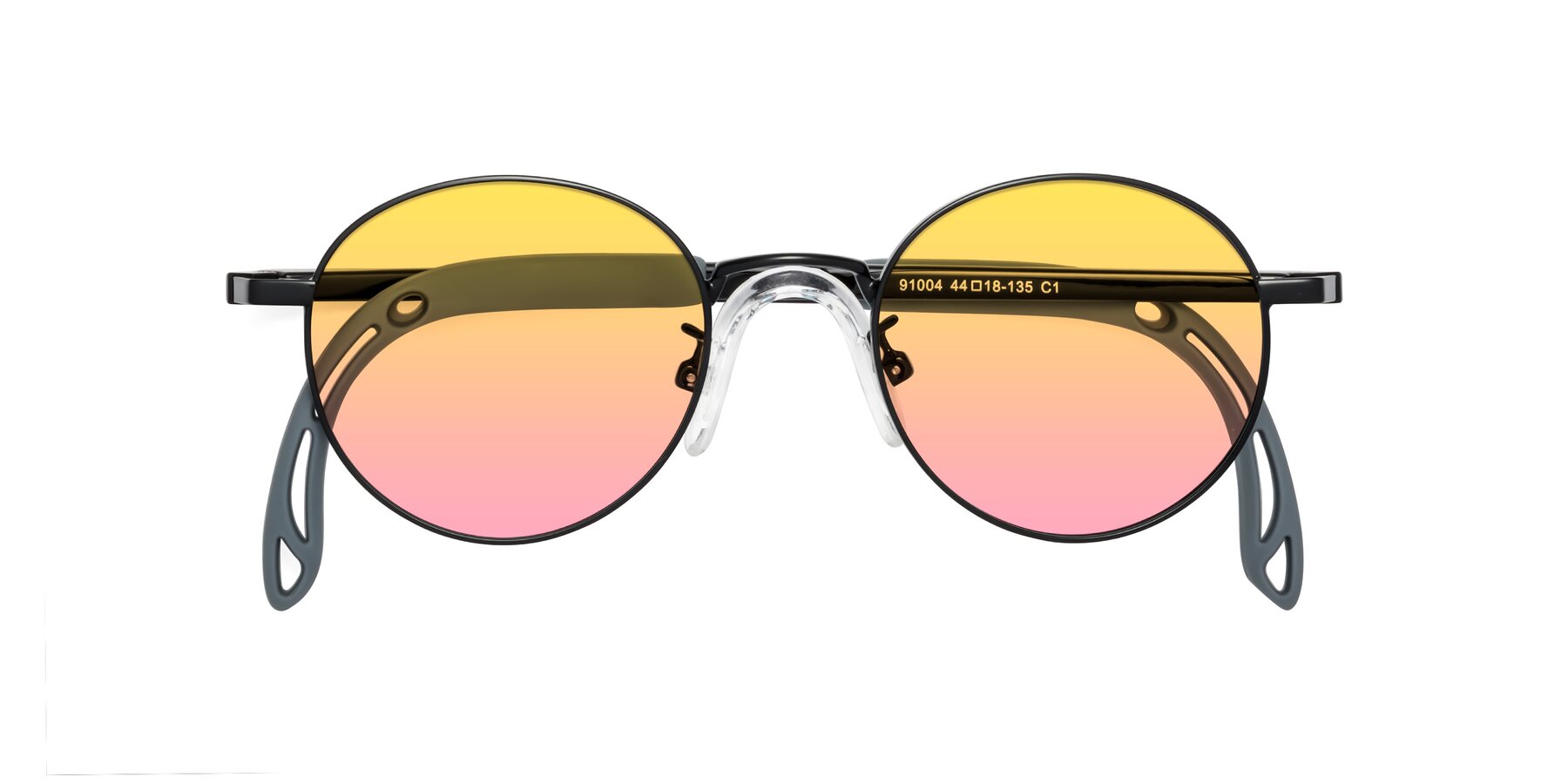 Folded Front of Macaulay in Ninja Black with Yellow / Pink Gradient Lenses