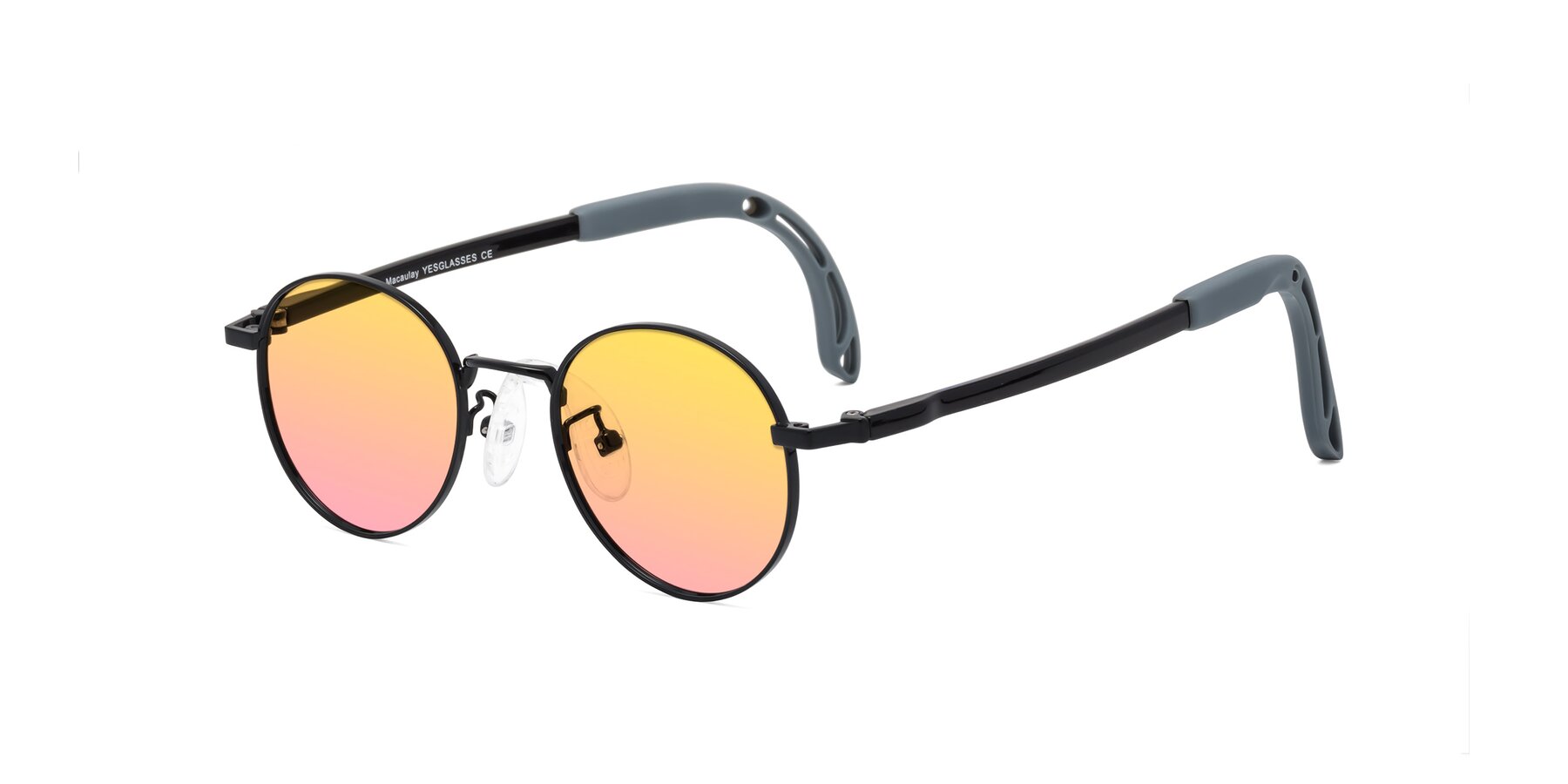 Angle of Macaulay in Ninja Black with Yellow / Pink Gradient Lenses