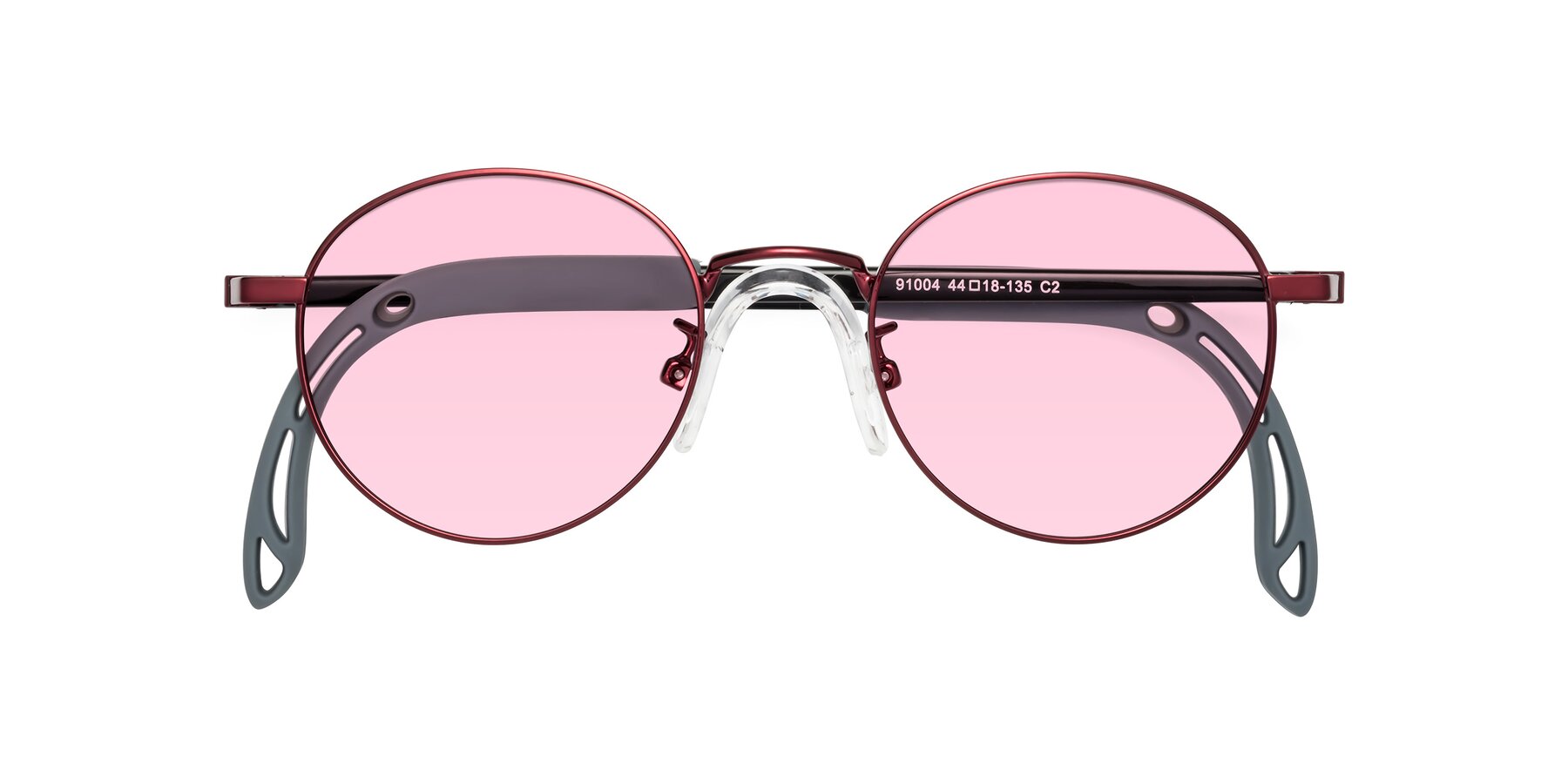 Folded Front of Macaulay in Dragon Wine with Light Pink Tinted Lenses