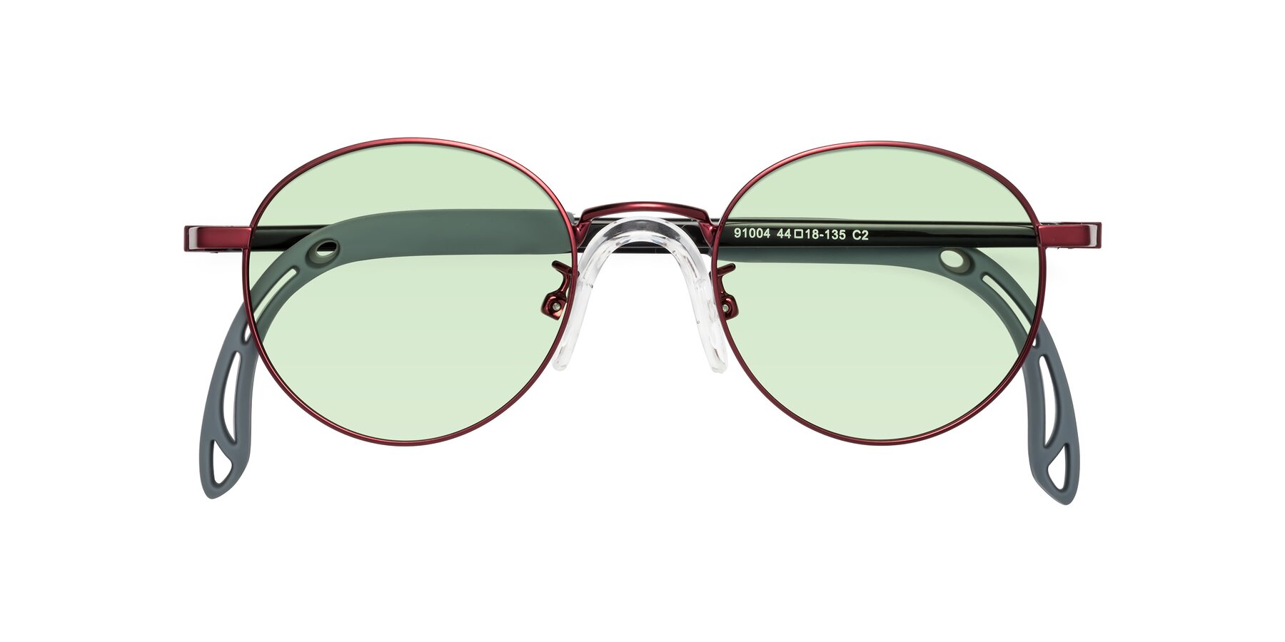 Folded Front of Macaulay in Dragon Wine with Light Green Tinted Lenses