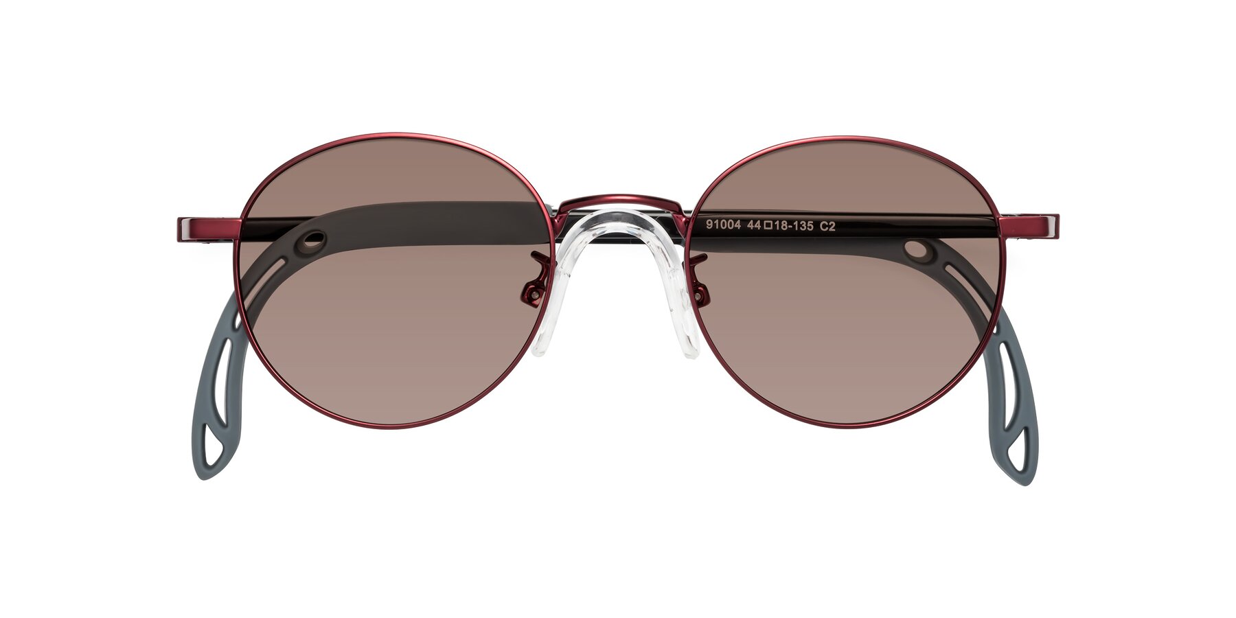 Folded Front of Macaulay in Dragon Wine with Medium Brown Tinted Lenses