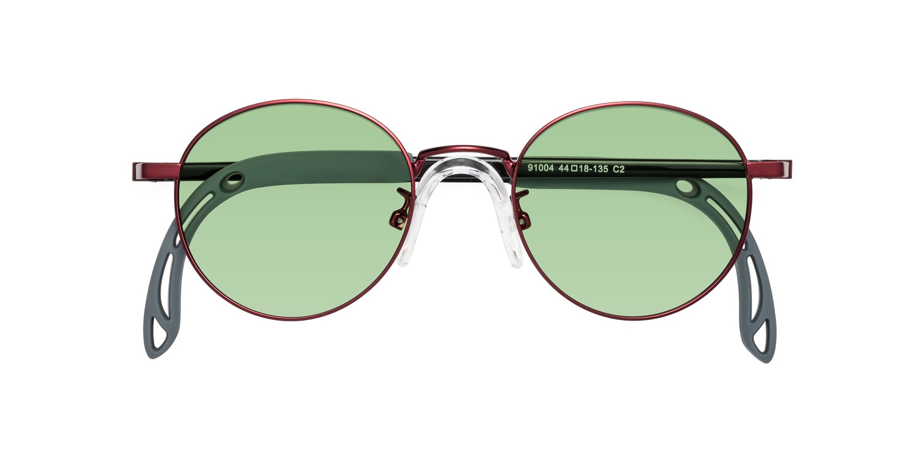 Folded Front of Macaulay in Dragon Wine with Medium Green Tinted Lenses