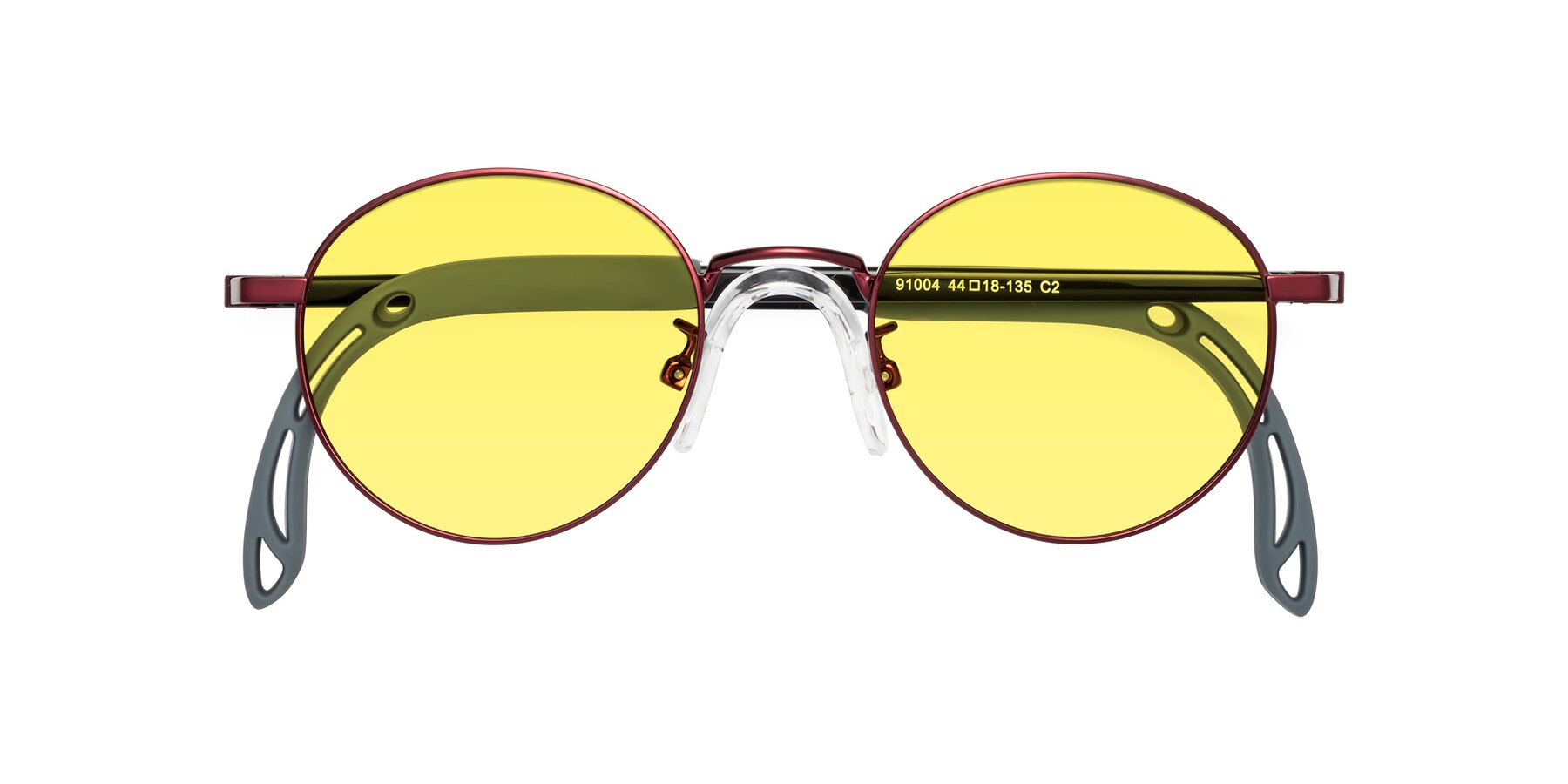 Folded Front of Macaulay in Dragon Wine with Medium Yellow Tinted Lenses