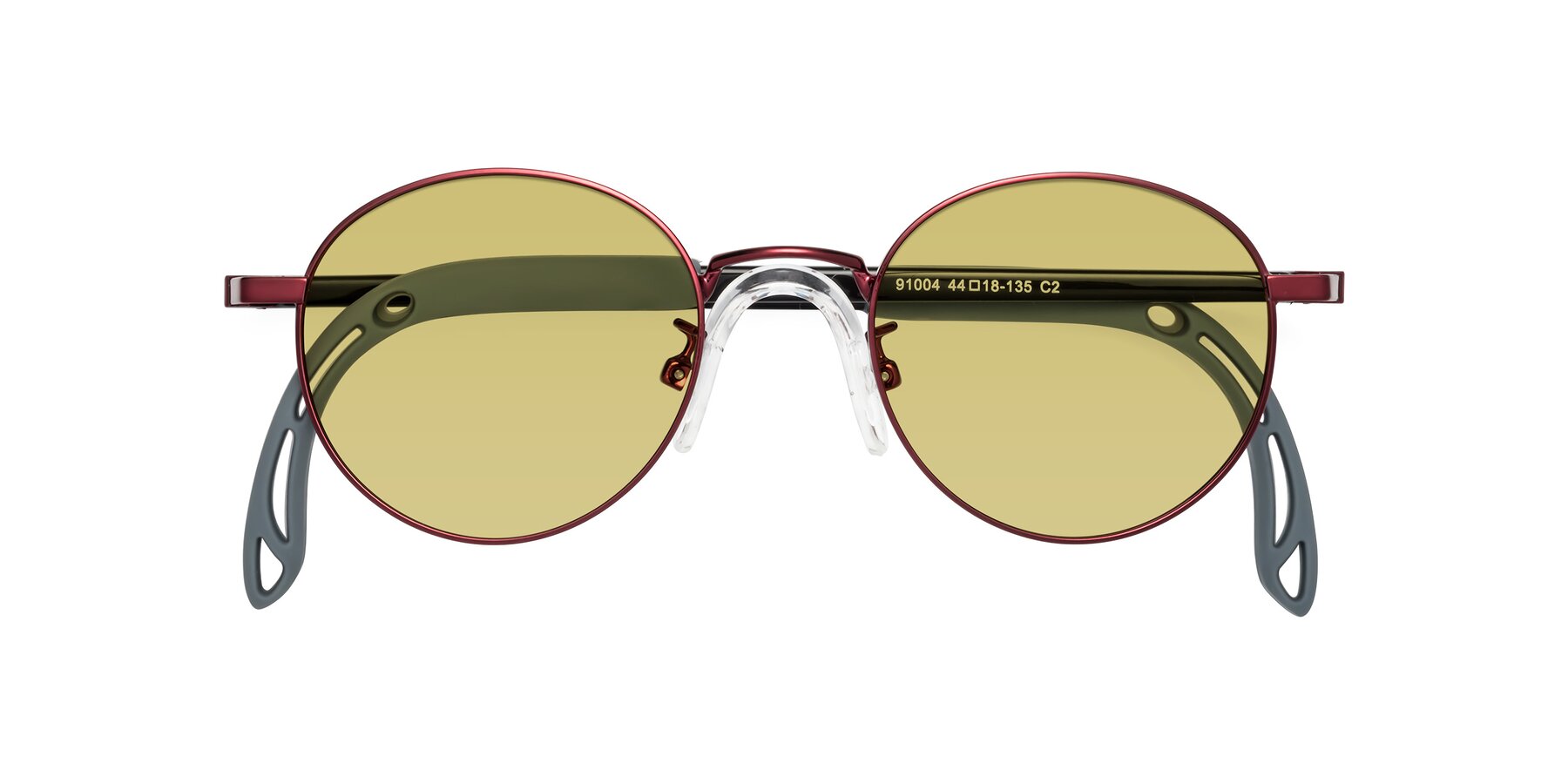 Folded Front of Macaulay in Dragon Wine with Medium Champagne Tinted Lenses