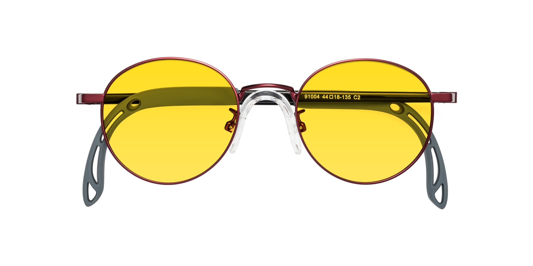 Folded Front of Macaulay in Dragon Wine with Yellow Tinted Lenses