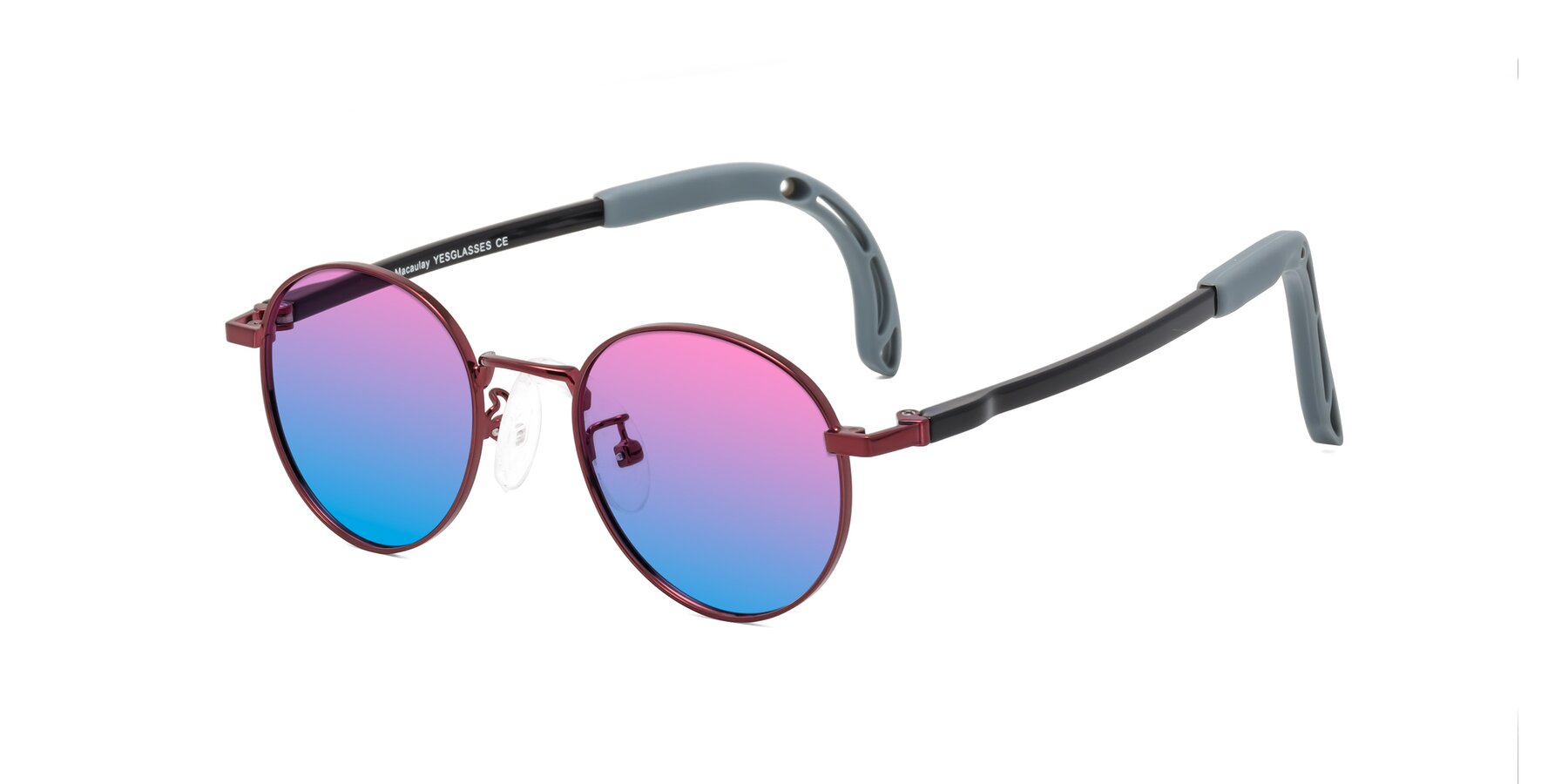 Angle of Macaulay in Dragon Wine with Pink / Blue Gradient Lenses