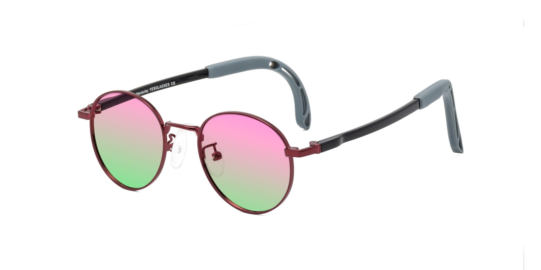 Angle of Macaulay in Dragon Wine with Pink / Green Gradient Lenses