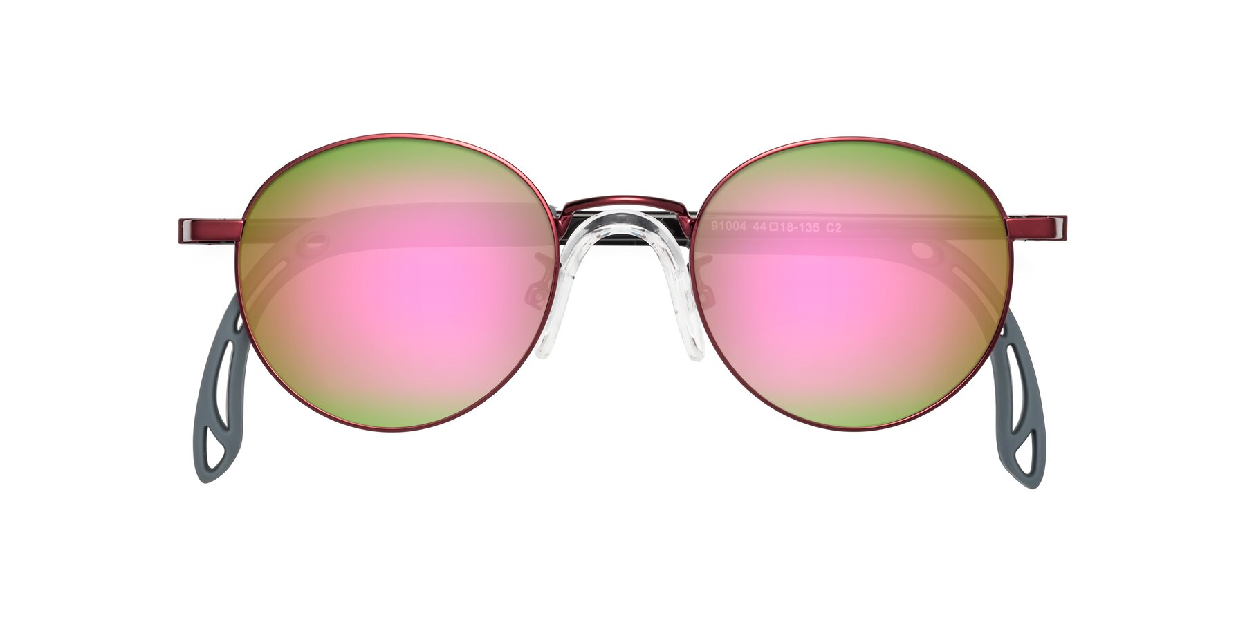 Folded Front of Macaulay in Dragon Wine with Pink Mirrored Lenses