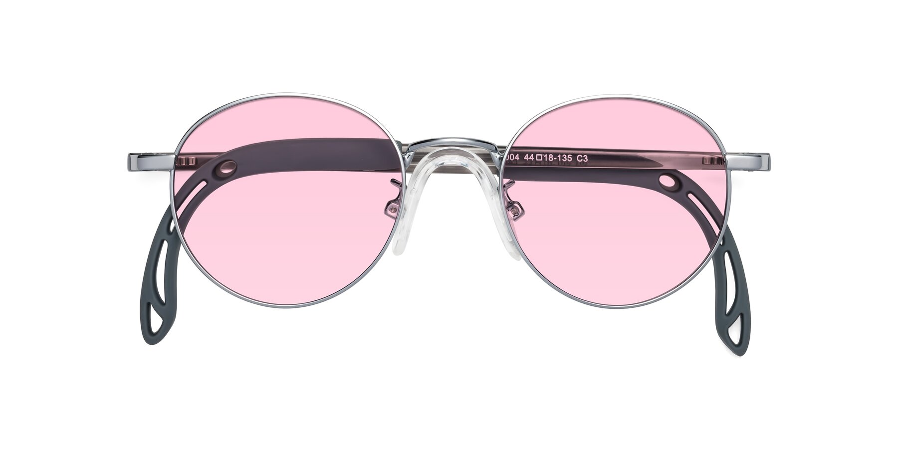 Folded Front of Macaulay in Knight Silver with Light Pink Tinted Lenses