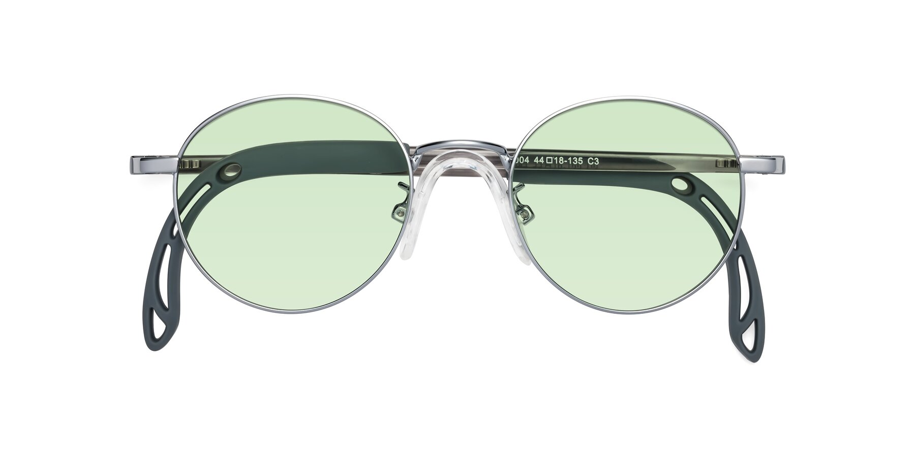 Folded Front of Macaulay in Knight Silver with Light Green Tinted Lenses