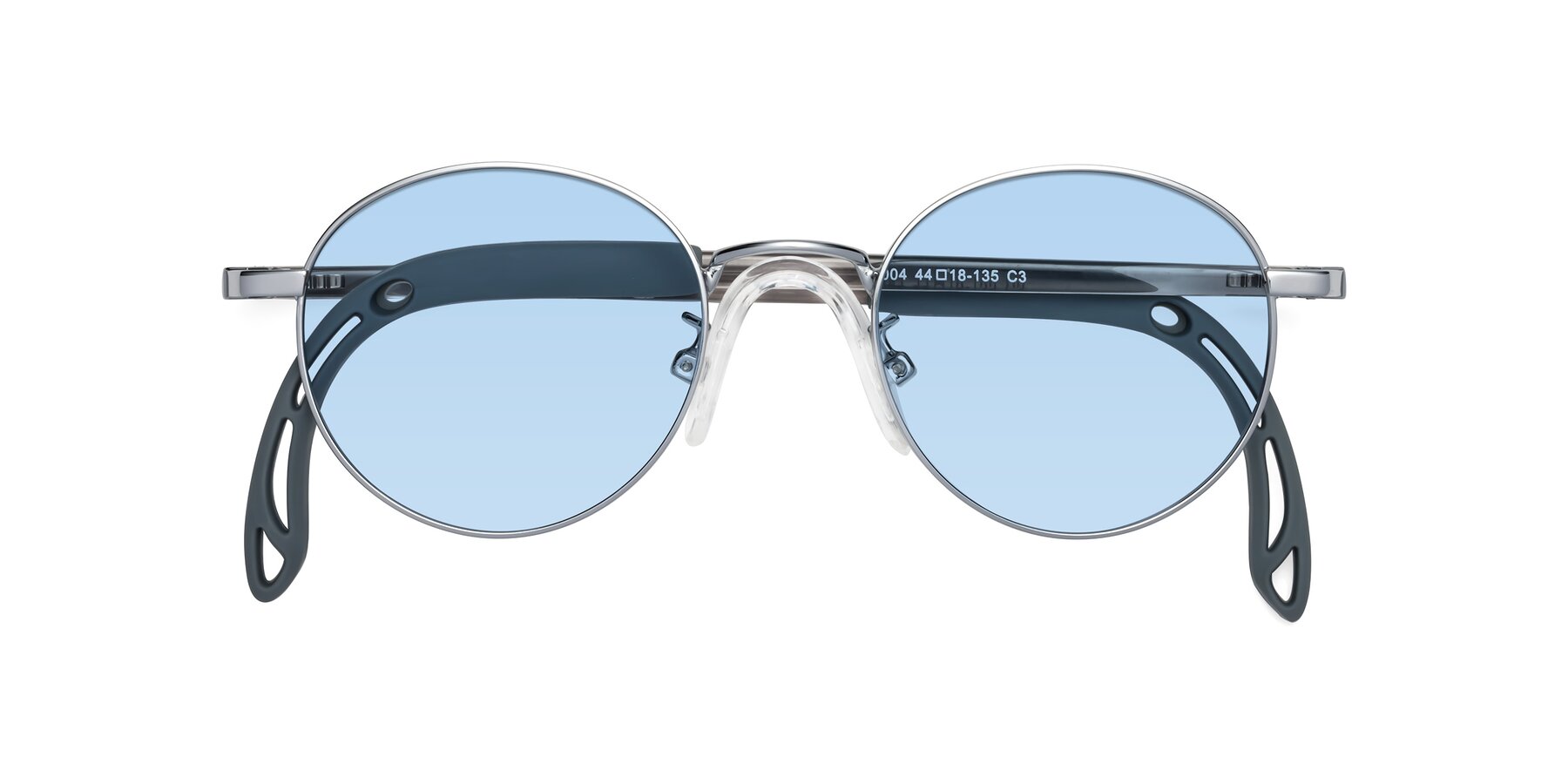 Folded Front of Macaulay in Knight Silver with Light Blue Tinted Lenses