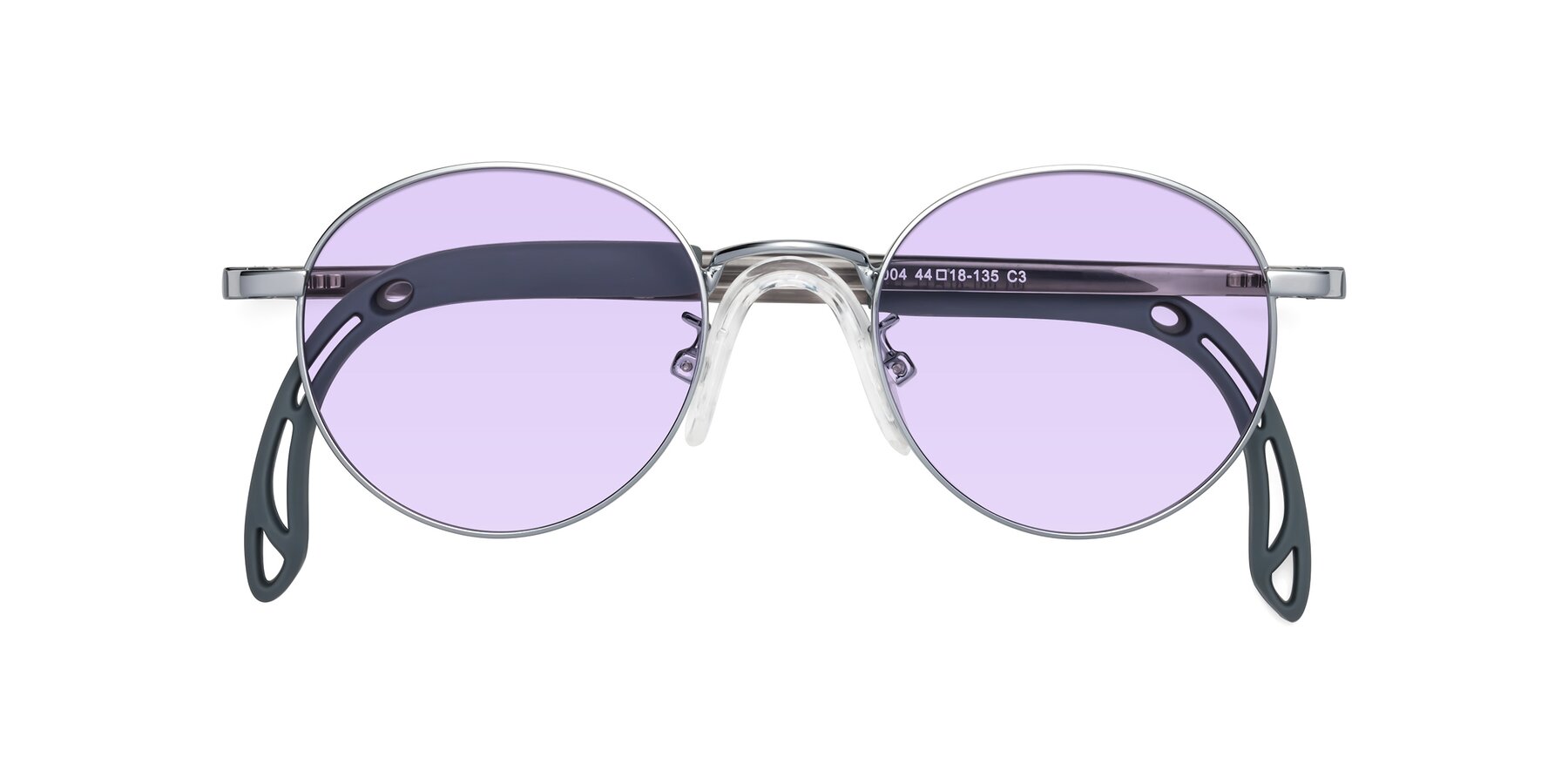 Folded Front of Macaulay in Knight Silver with Light Purple Tinted Lenses