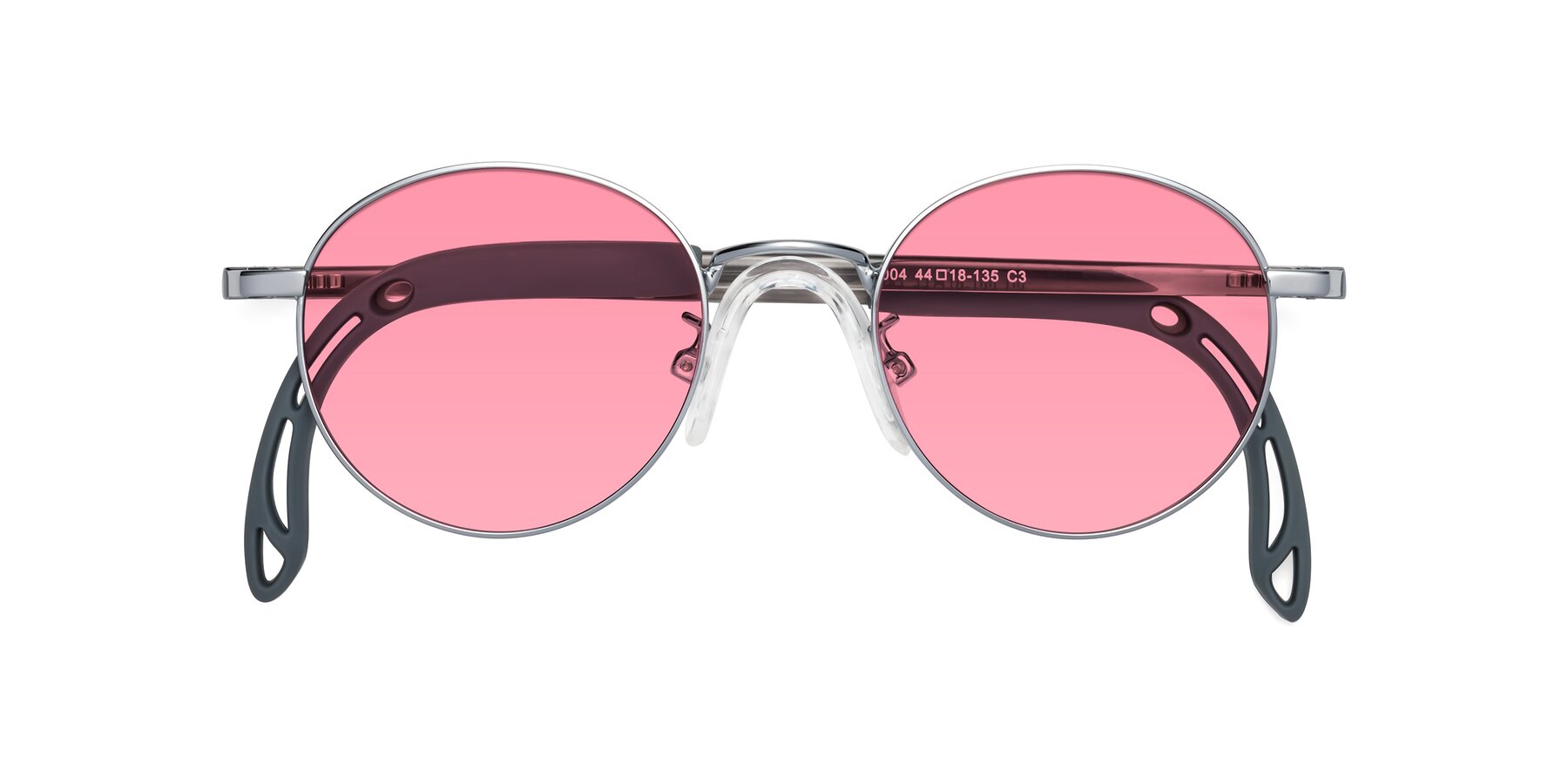 Folded Front of Macaulay in Knight Silver with Pink Tinted Lenses