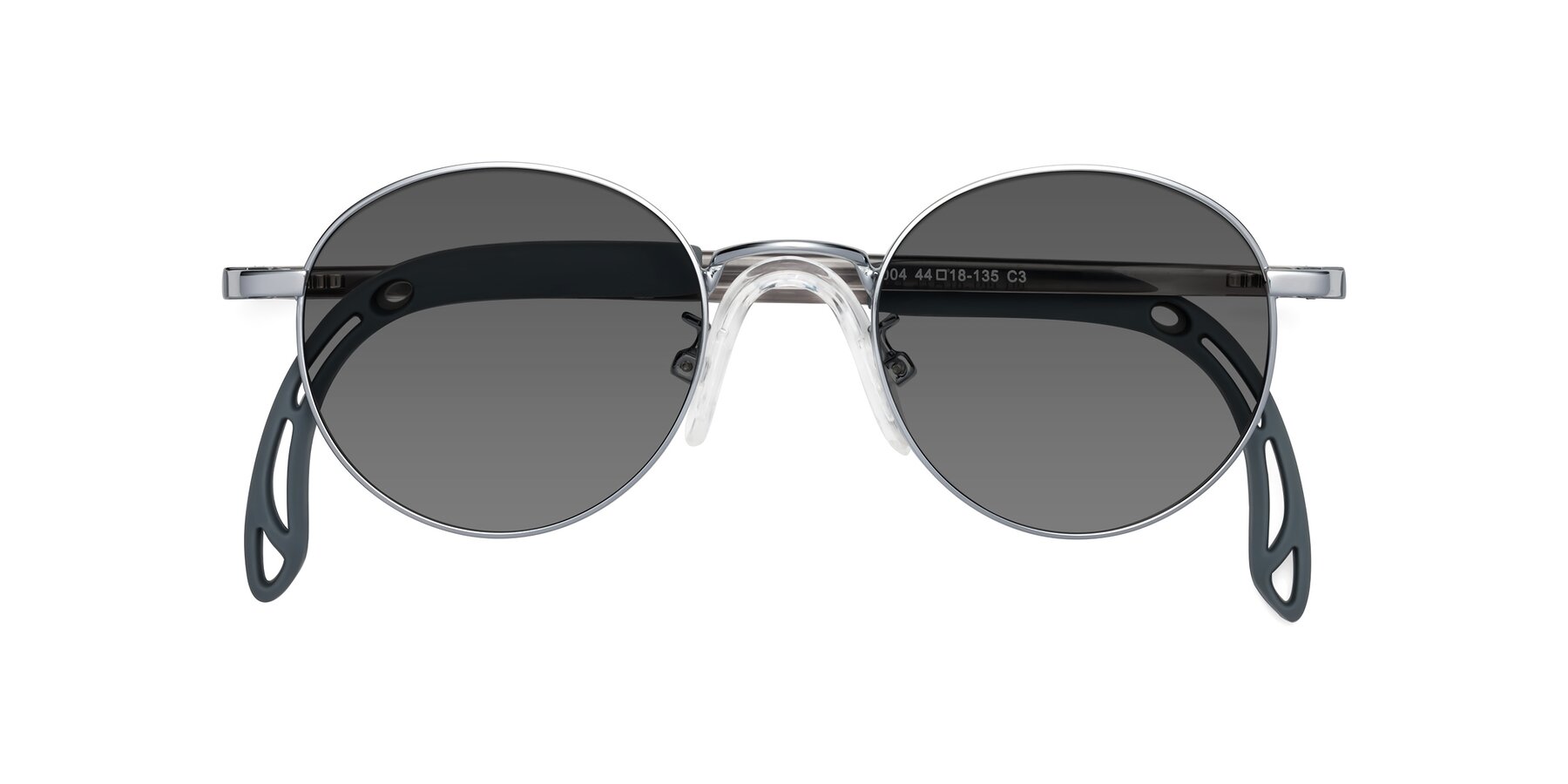 Folded Front of Macaulay in Knight Silver with Medium Gray Tinted Lenses