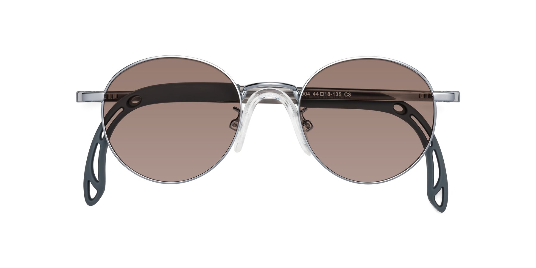 Folded Front of Macaulay in Knight Silver with Medium Brown Tinted Lenses