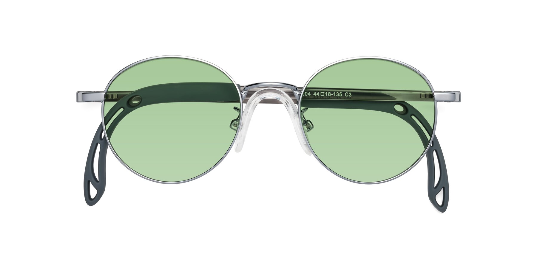 Folded Front of Macaulay in Knight Silver with Medium Green Tinted Lenses