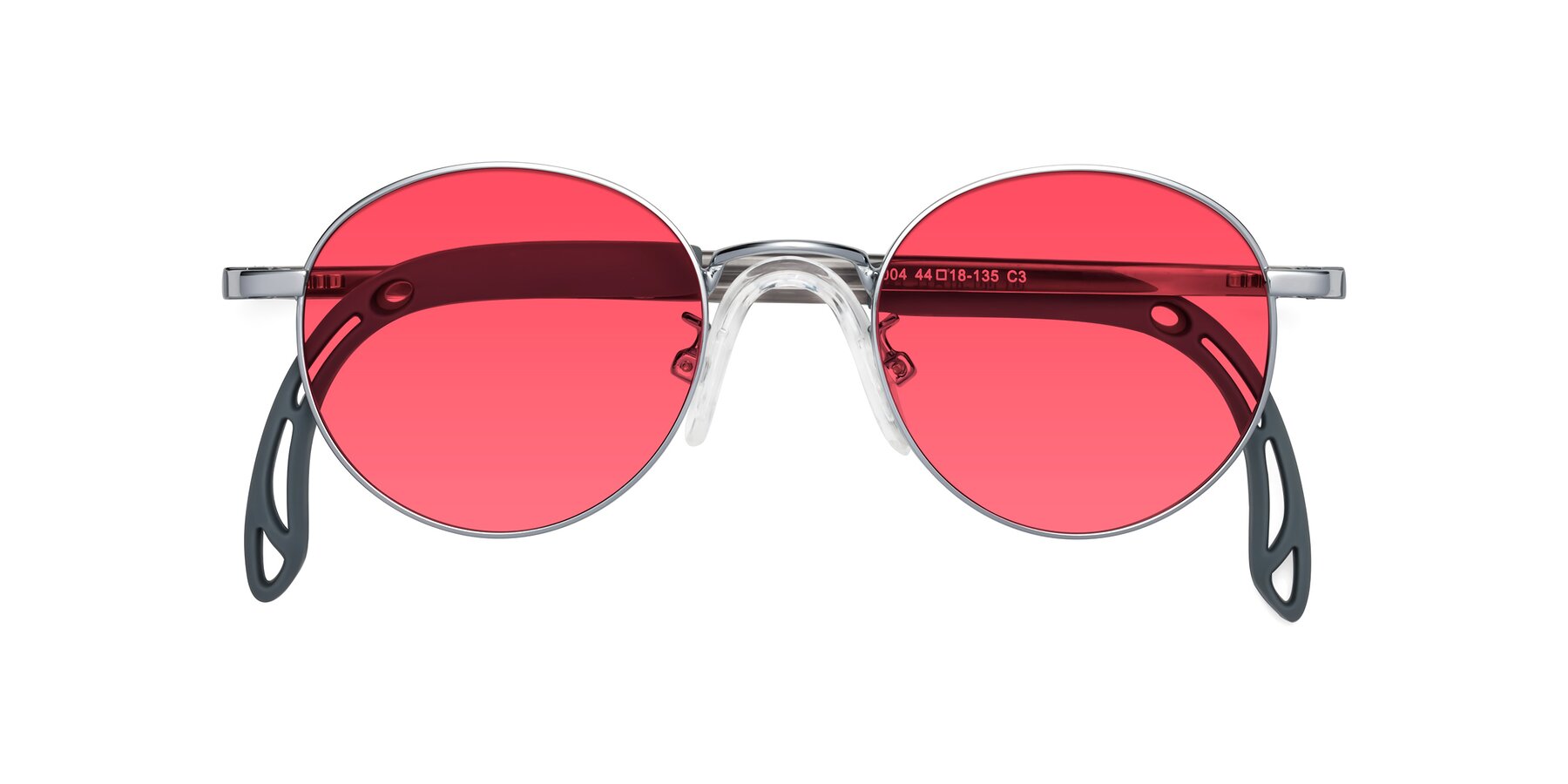 Folded Front of Macaulay in Knight Silver with Red Tinted Lenses