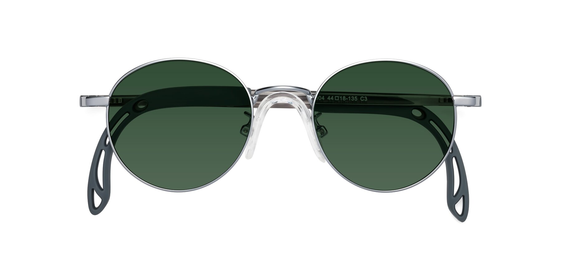 Folded Front of Macaulay in Knight Silver with Green Tinted Lenses