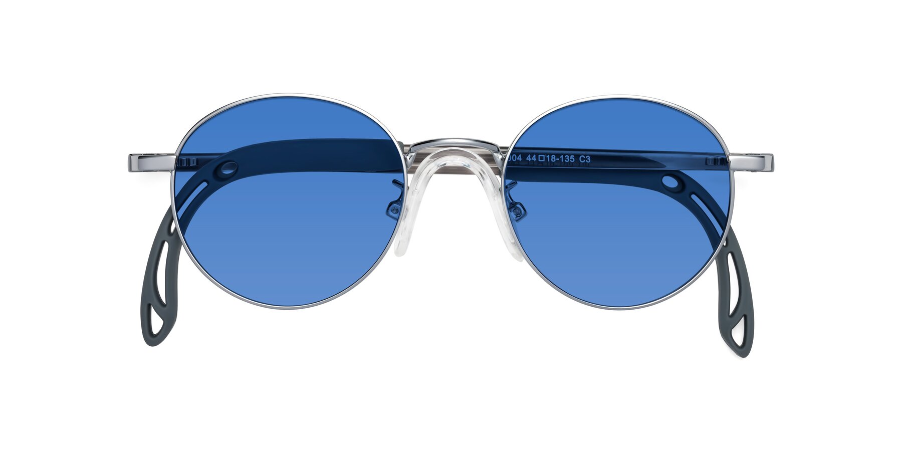 Folded Front of Macaulay in Knight Silver with Blue Tinted Lenses