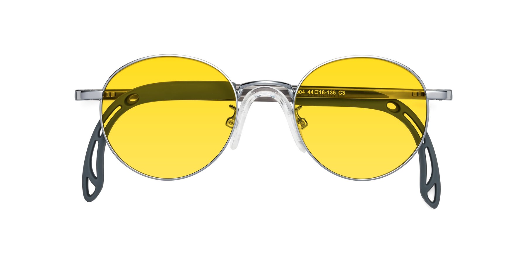 Folded Front of Macaulay in Knight Silver with Yellow Tinted Lenses