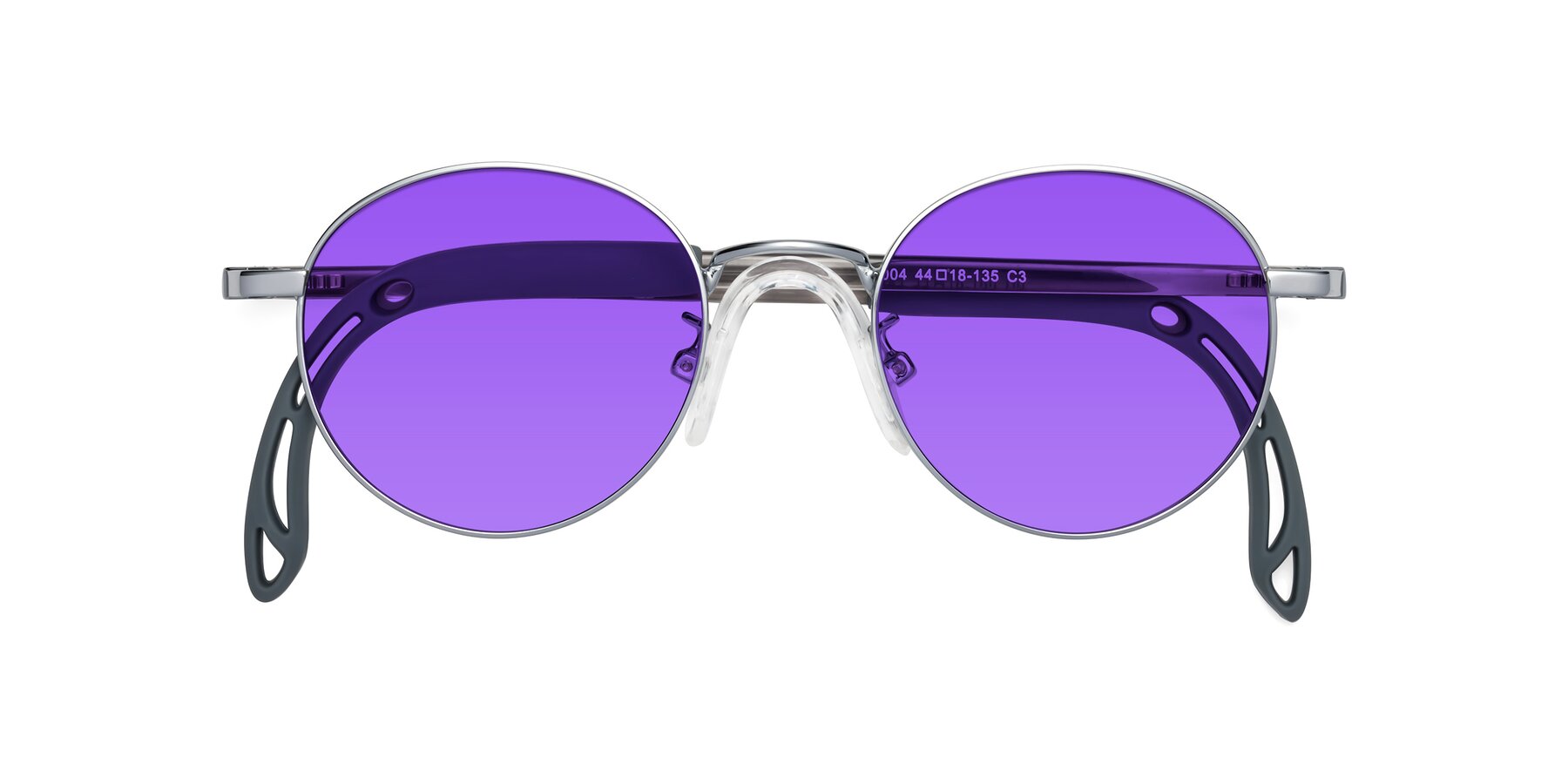 Folded Front of Macaulay in Knight Silver with Purple Tinted Lenses