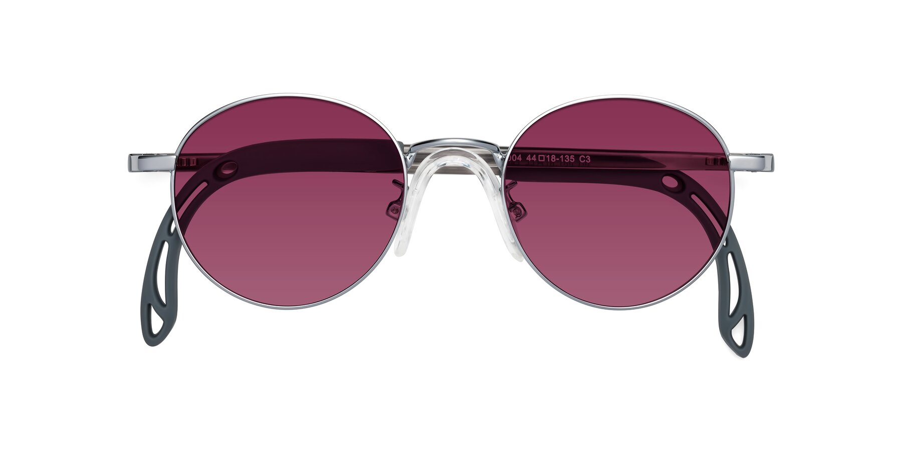 Folded Front of Macaulay in Knight Silver with Wine Tinted Lenses