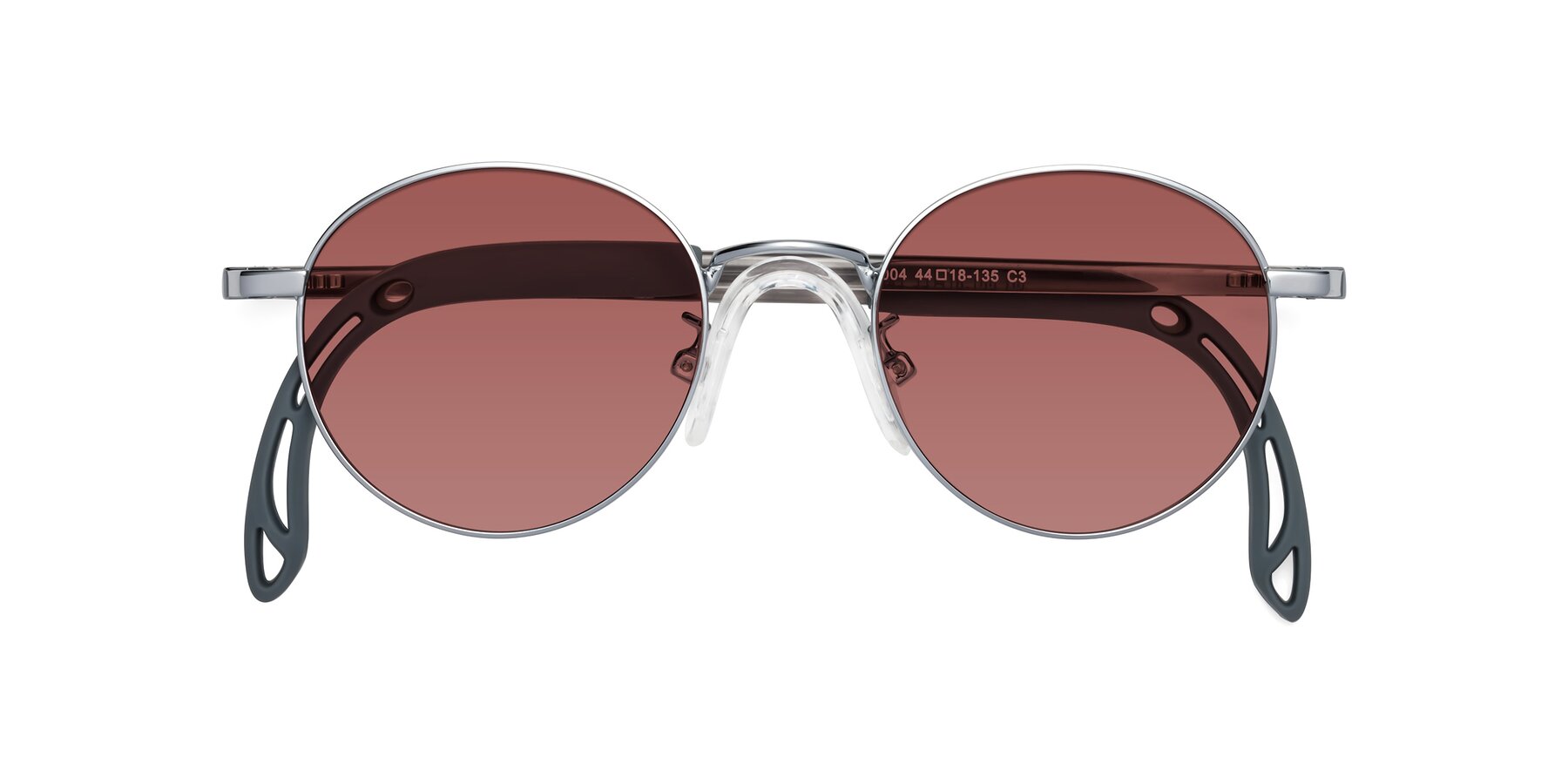 Folded Front of Macaulay in Knight Silver with Garnet Tinted Lenses