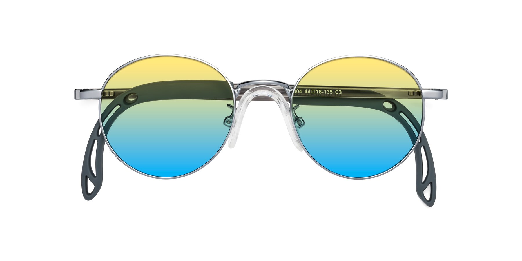 Folded Front of Macaulay in Knight Silver with Yellow / Blue Gradient Lenses