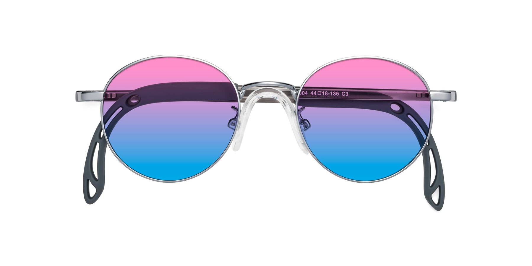 Folded Front of Macaulay in Knight Silver with Pink / Blue Gradient Lenses