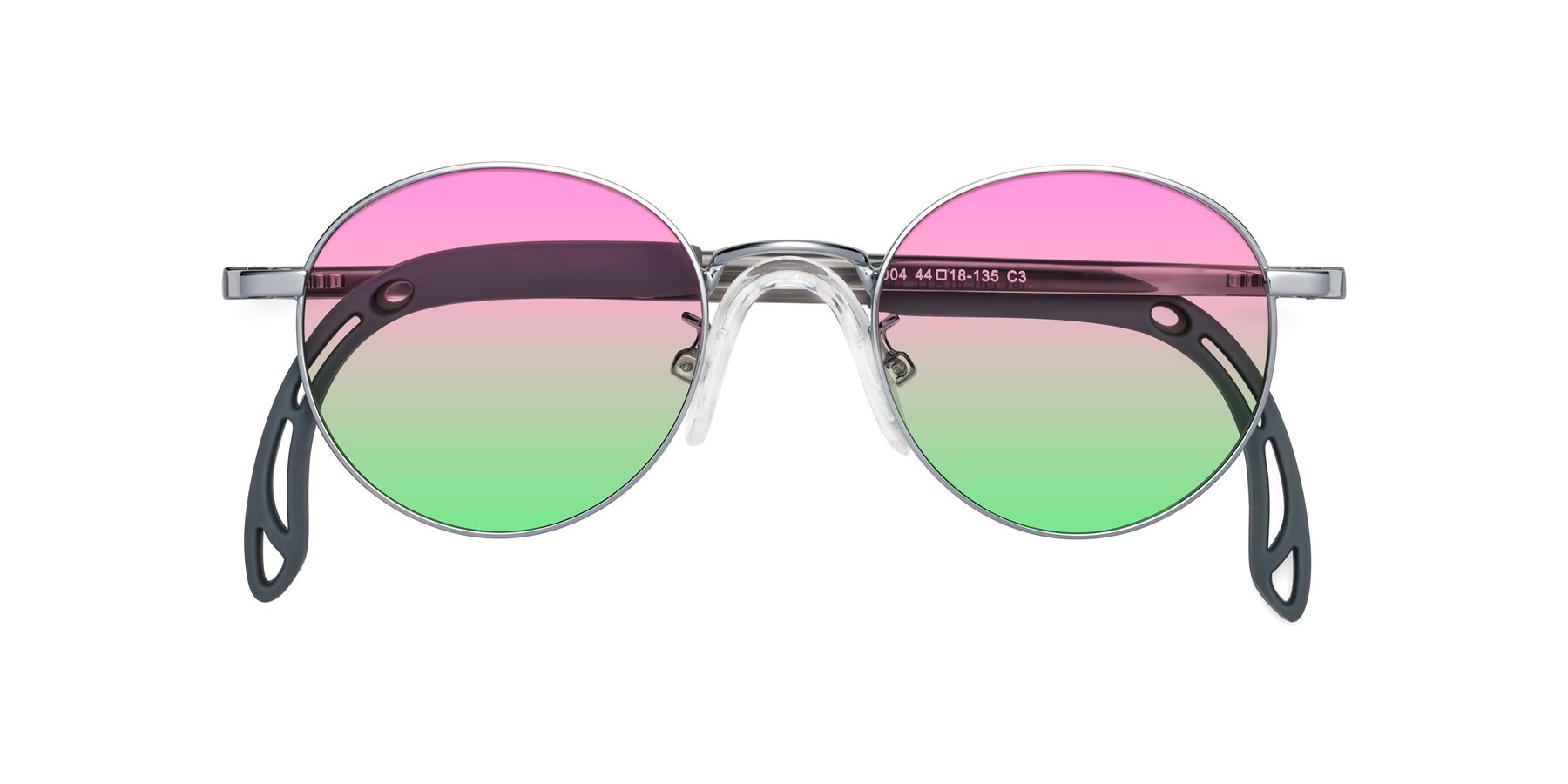 Folded Front of Macaulay in Knight Silver with Pink / Green Gradient Lenses