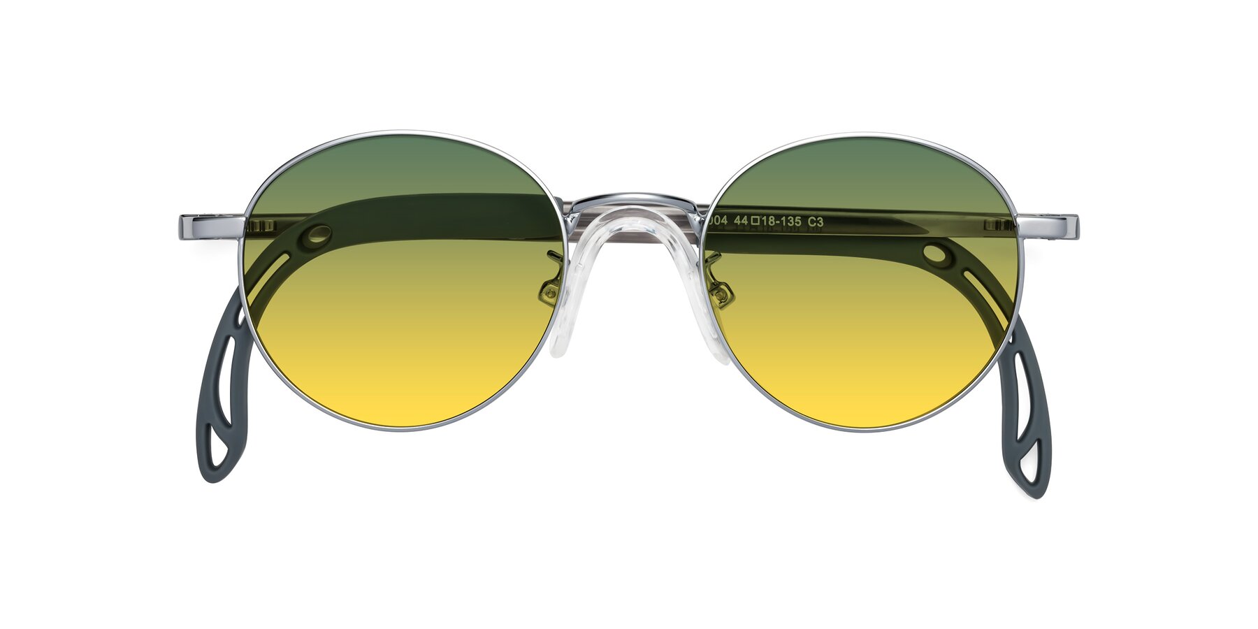 Folded Front of Macaulay in Knight Silver with Green / Yellow Gradient Lenses