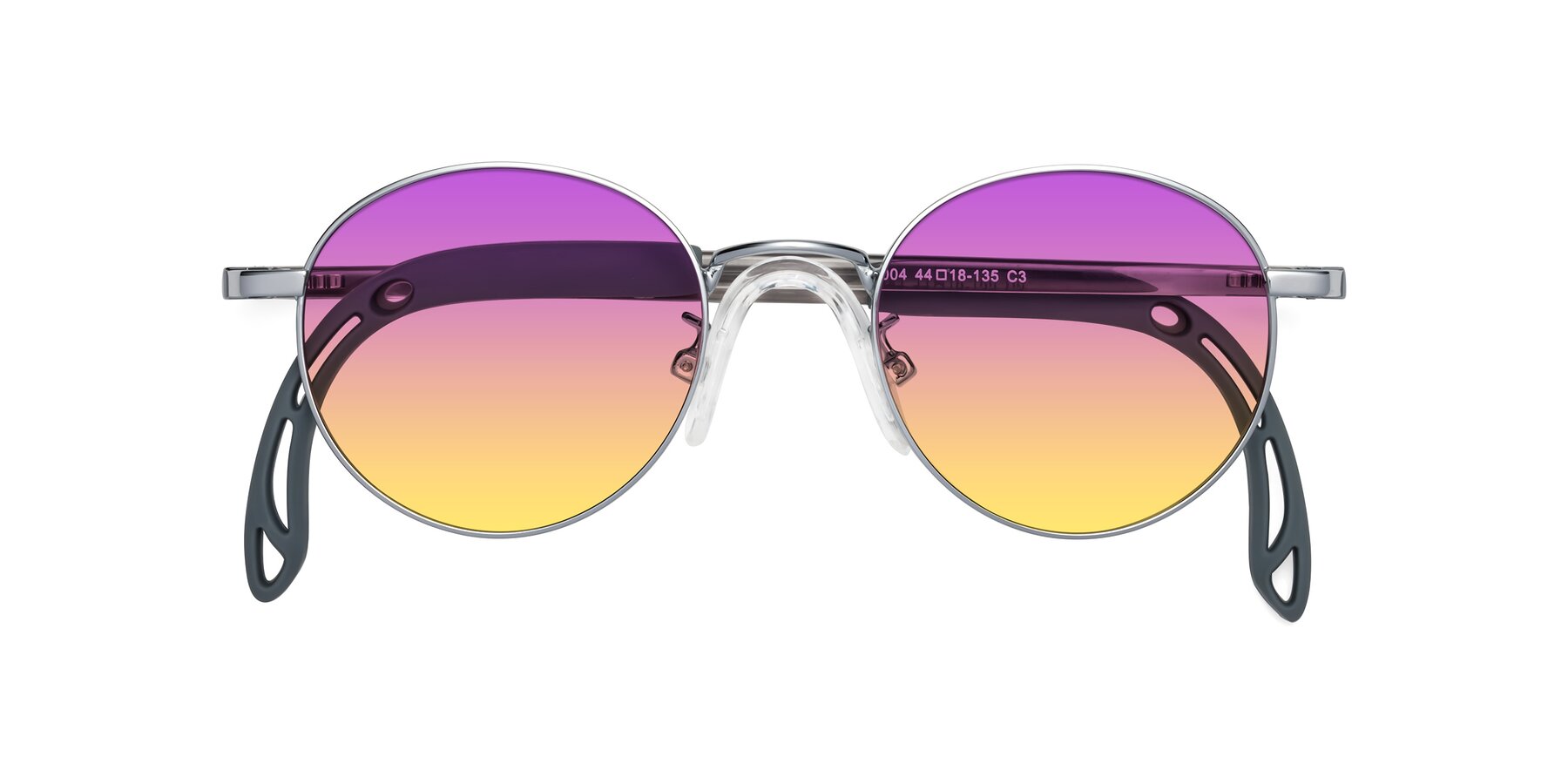 Folded Front of Macaulay in Knight Silver with Purple / Yellow Gradient Lenses