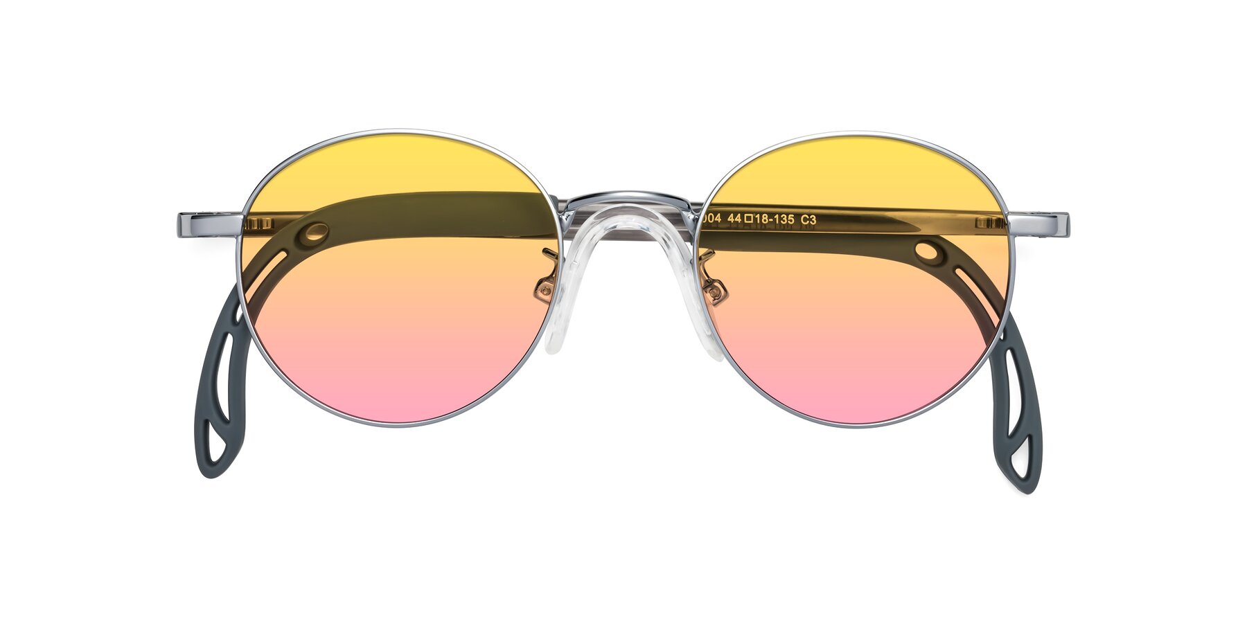 Folded Front of Macaulay in Knight Silver with Yellow / Pink Gradient Lenses