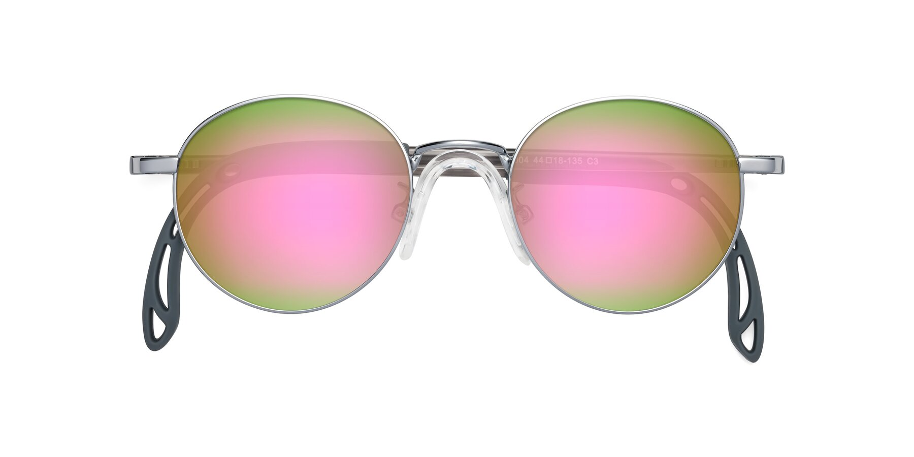 Folded Front of Macaulay in Knight Silver with Pink Mirrored Lenses