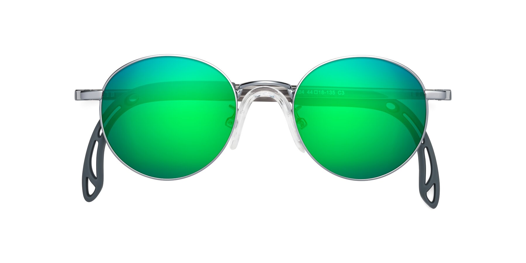 Folded Front of Macaulay in Knight Silver with Green Mirrored Lenses