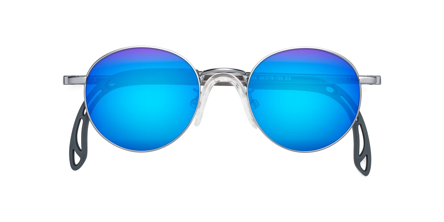 Folded Front of Macaulay in Knight Silver with Blue Mirrored Lenses