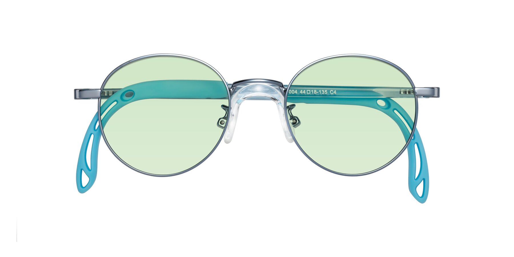 Folded Front of Macaulay in Pilot Blue with Light Green Tinted Lenses