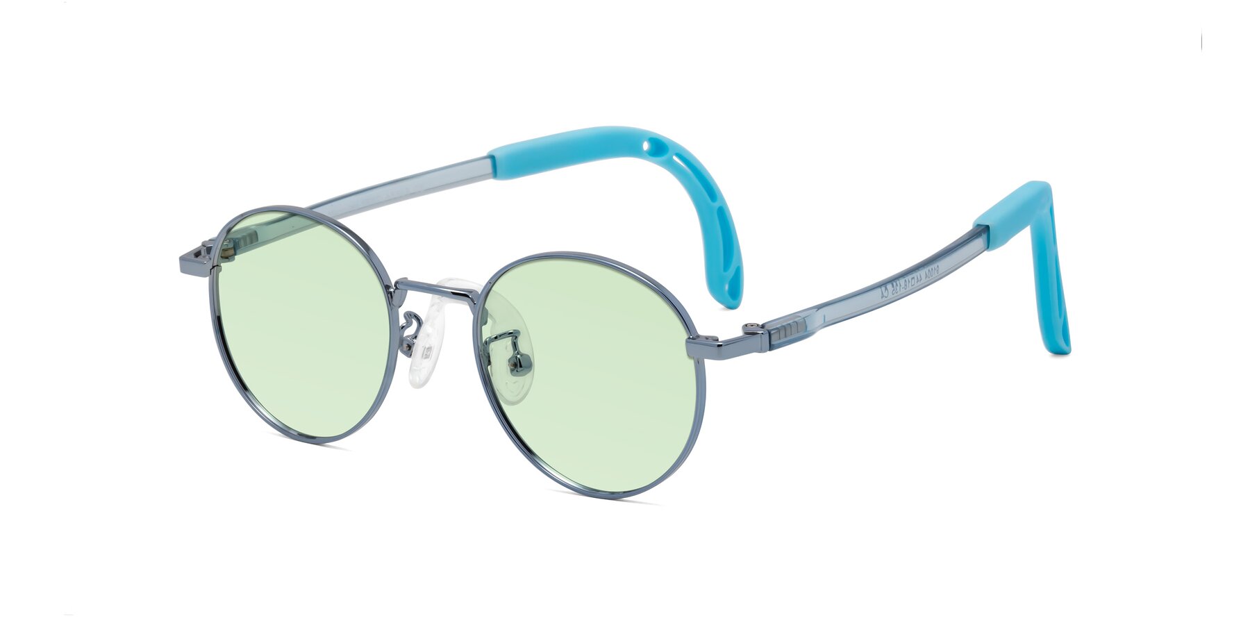 Angle of Macaulay in Pilot Blue with Light Green Tinted Lenses