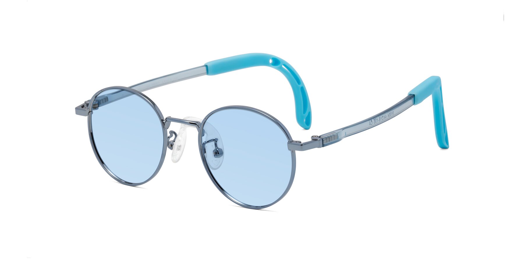 Angle of Macaulay in Pilot Blue with Light Blue Tinted Lenses