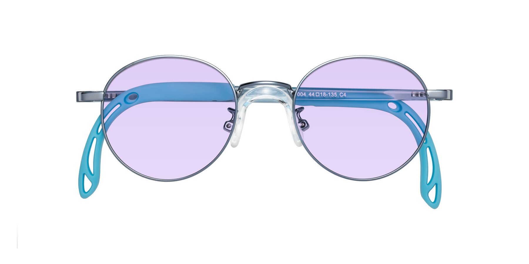 Folded Front of Macaulay in Pilot Blue with Light Purple Tinted Lenses