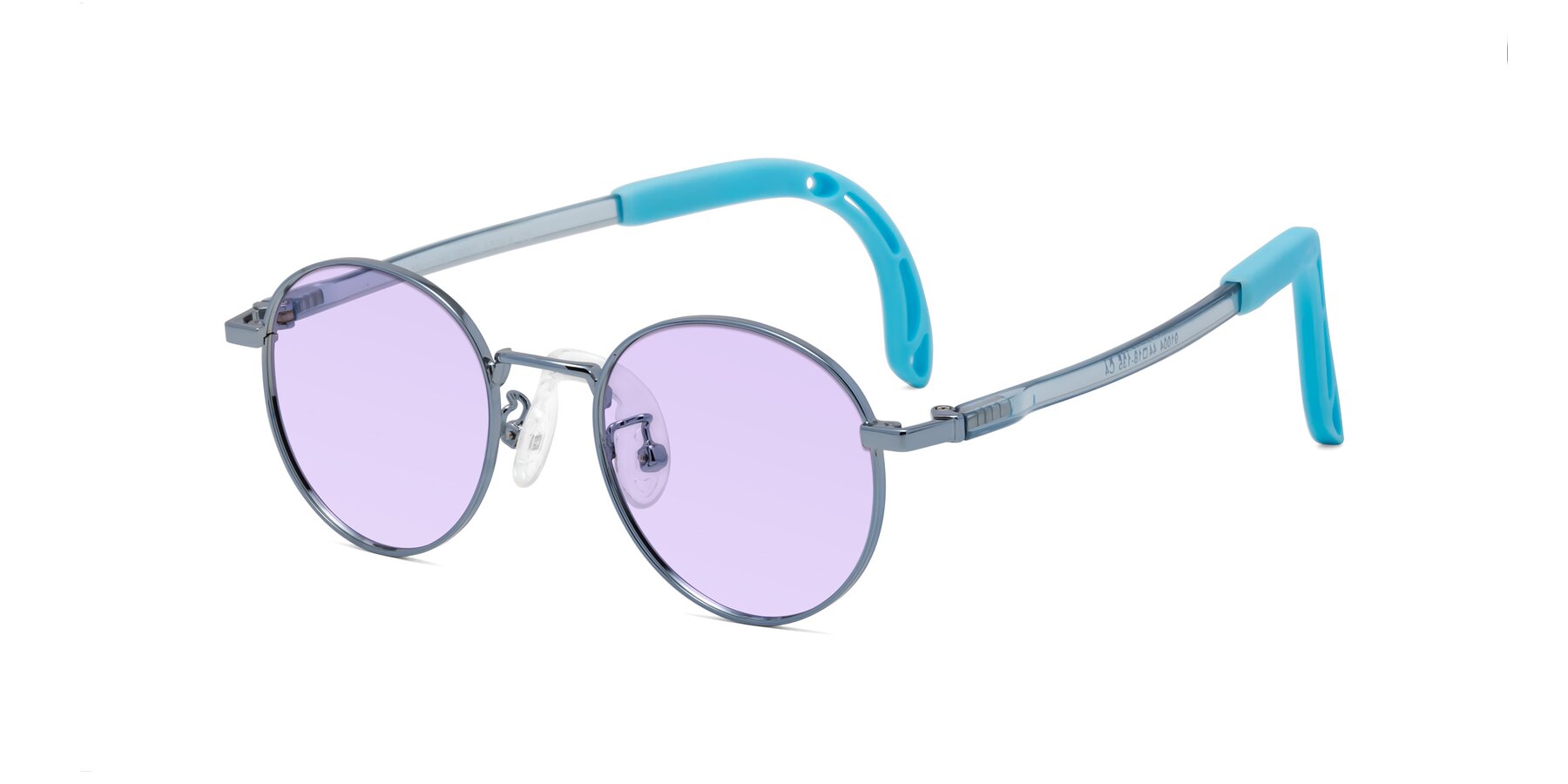 Angle of Macaulay in Pilot Blue with Light Purple Tinted Lenses