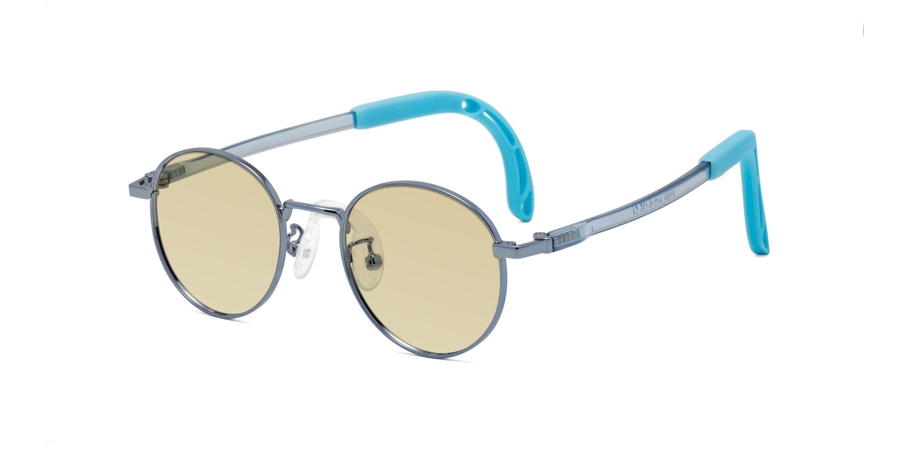 Angle of Macaulay in Pilot Blue with Light Champagne Tinted Lenses