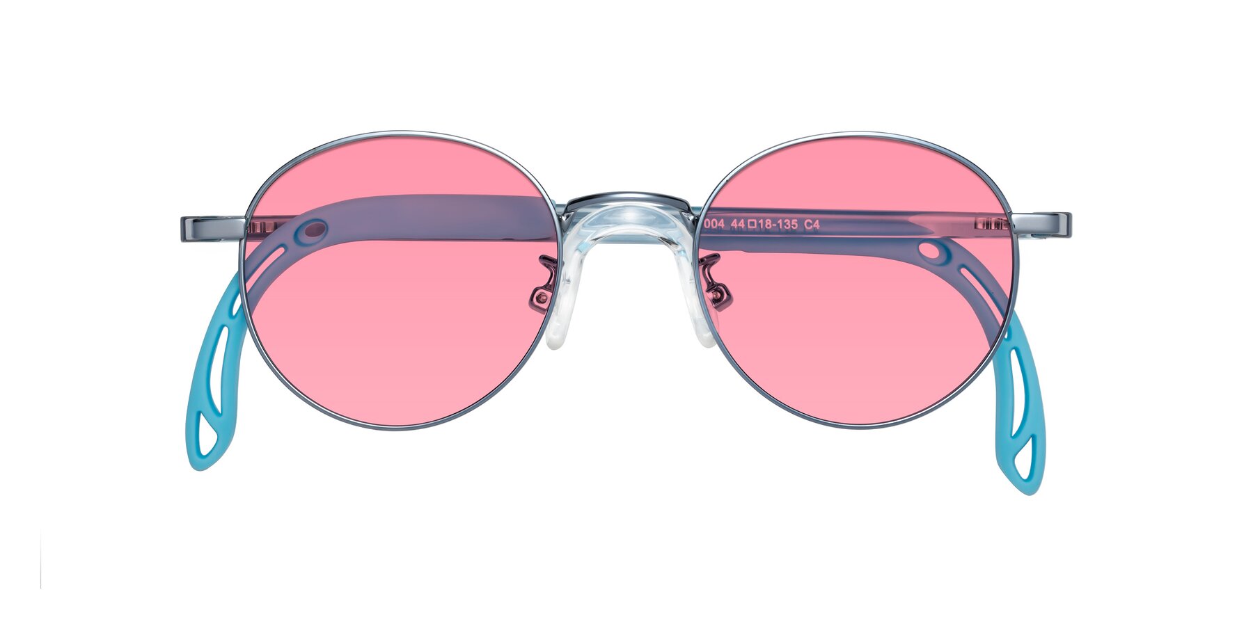 Folded Front of Macaulay in Pilot Blue with Pink Tinted Lenses