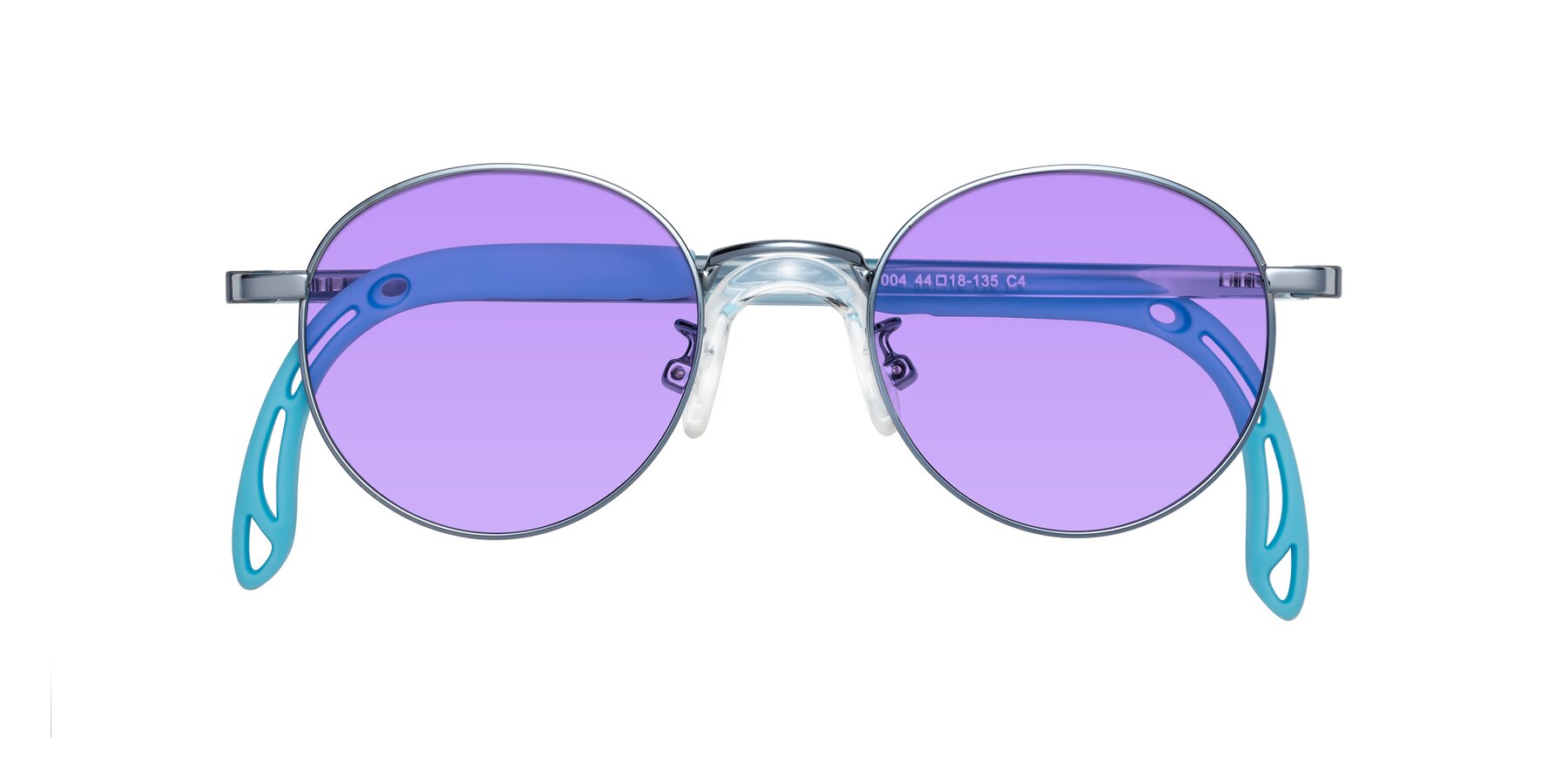 Folded Front of Macaulay in Pilot Blue with Medium Purple Tinted Lenses