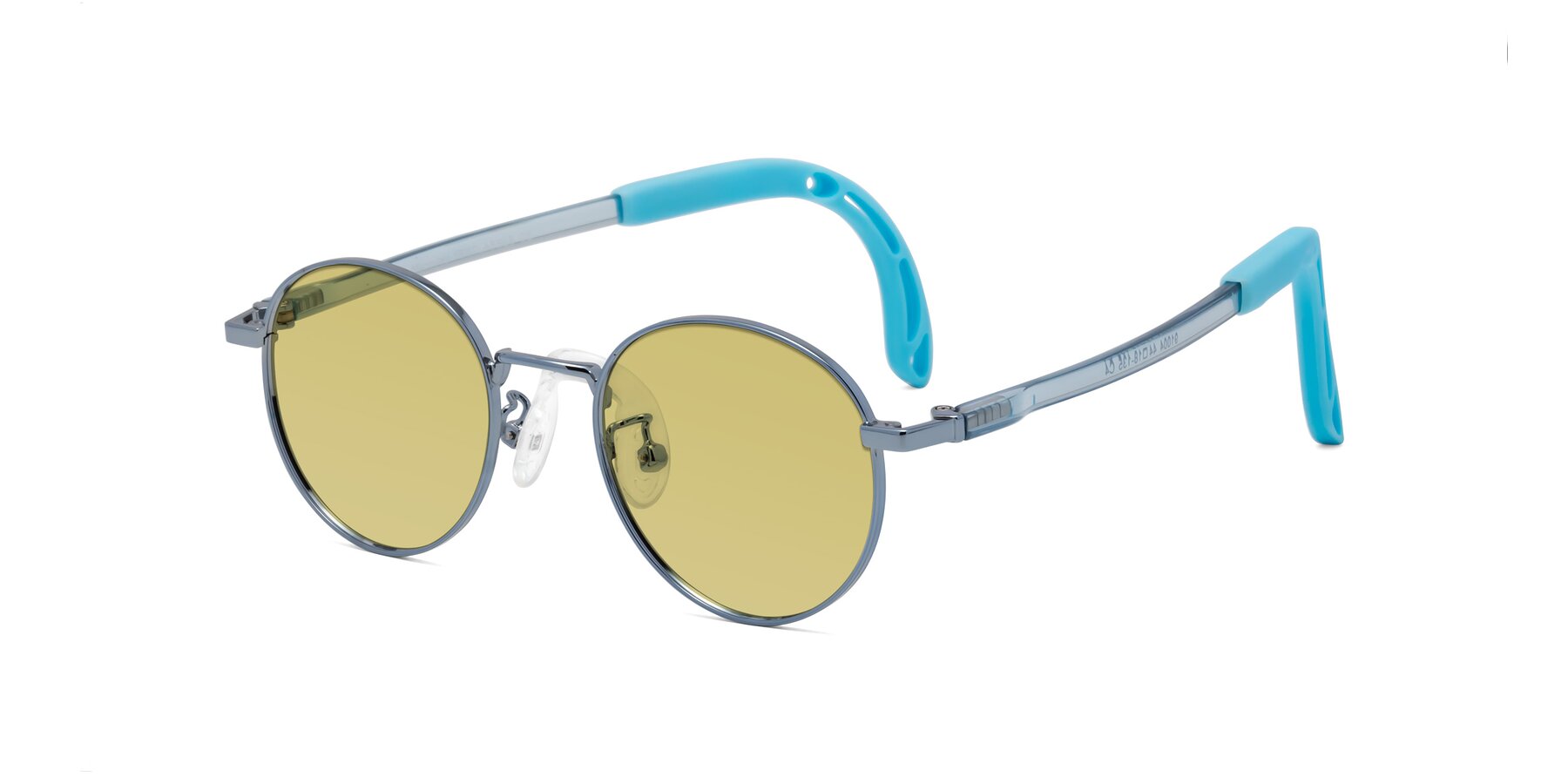 Angle of Macaulay in Pilot Blue with Medium Champagne Tinted Lenses